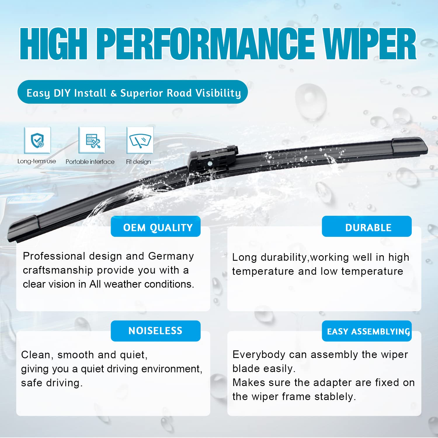 Vtogoi Wiper Blades With Rear Wiper Blades Set For 2015-2018 Audi Q3,Automotive Replacement Windshield Wiper Blades, That Meet O