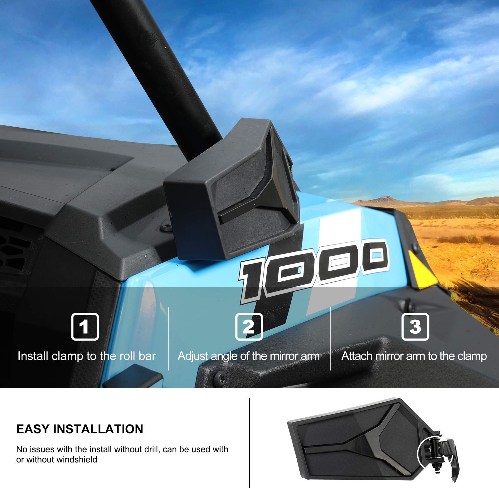 Kiwi Master Side Mirrors Compatible For 2014-2023 Polaris Rzr Xp 1000 4 S 900 Turbo Trail Accessories Adjustable Folding Rear Vi