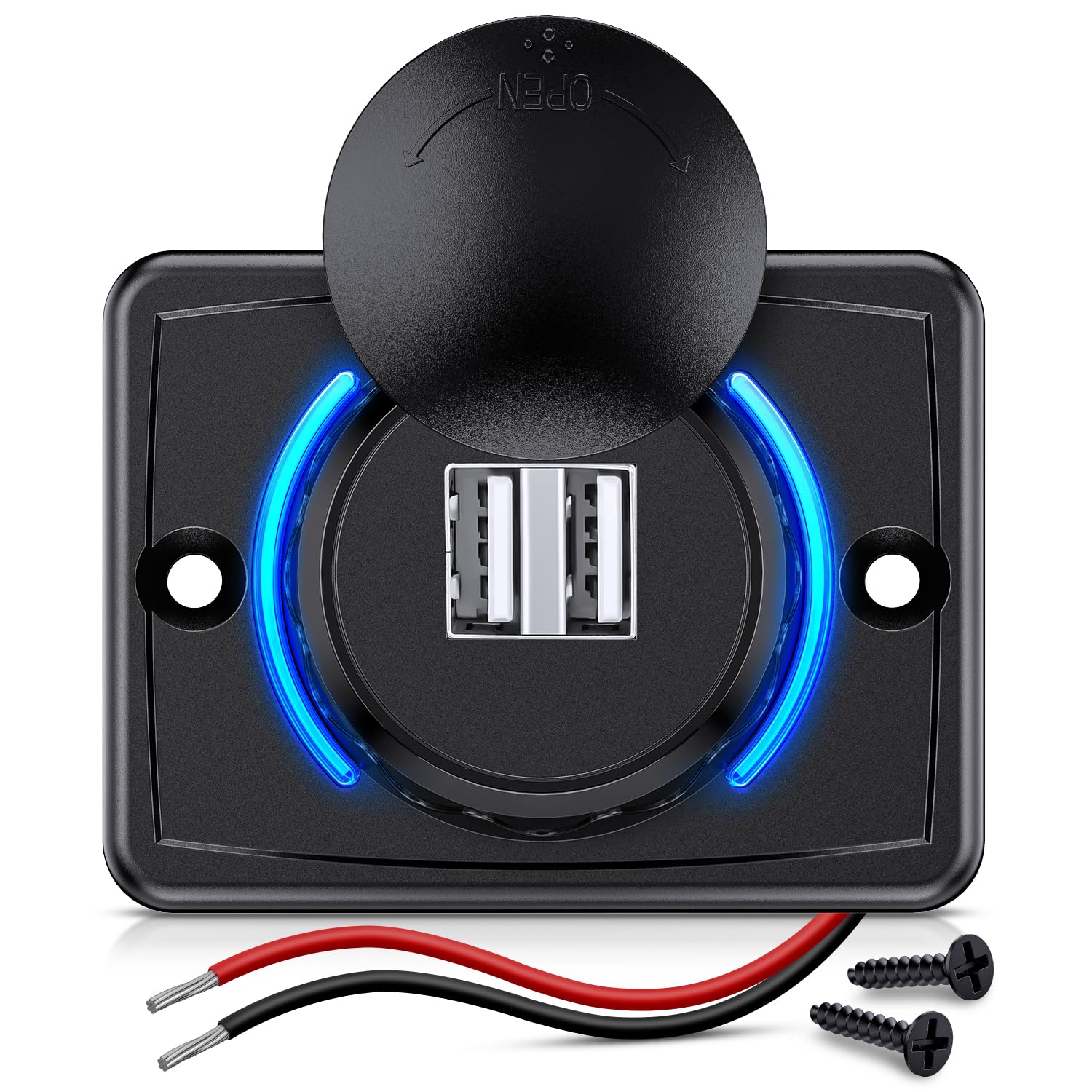 Nilight Quick Usb Outlet Socket 12V 24V Dual Usbs Connector 5V 4.8A Car Outlets With Waterproof Cover Rotating Cap Led Light For