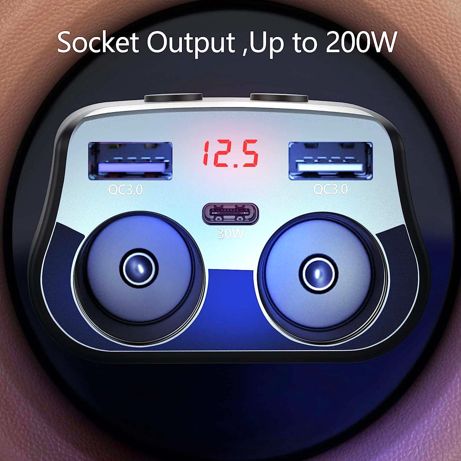 EUGIZMO Dual Car Charger Adapter, 200W Double Cigarette Lighter Adapter Outlet Dual Cigarette Lighter Plug Splitter USB Charger