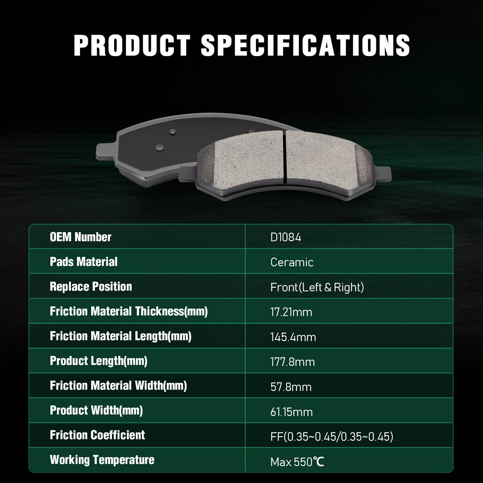 Automuto D967 & D1084 Ceramic Front Rear Brake Pads Set Fit For 07 08 09 For Chrysler Aspen, 07 08 09 For Dodge Durango, 06 07 0