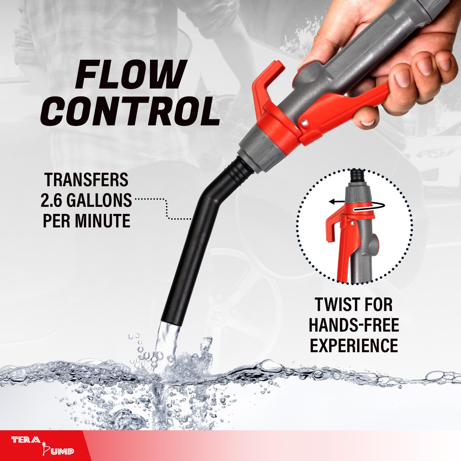 TERA PUMP Fuel Transfer Pump w/Quick Flow Control Nozzle & Telescopic Tube - 3X Powerful D Battery Powered, 39 Vinyl Discharge
