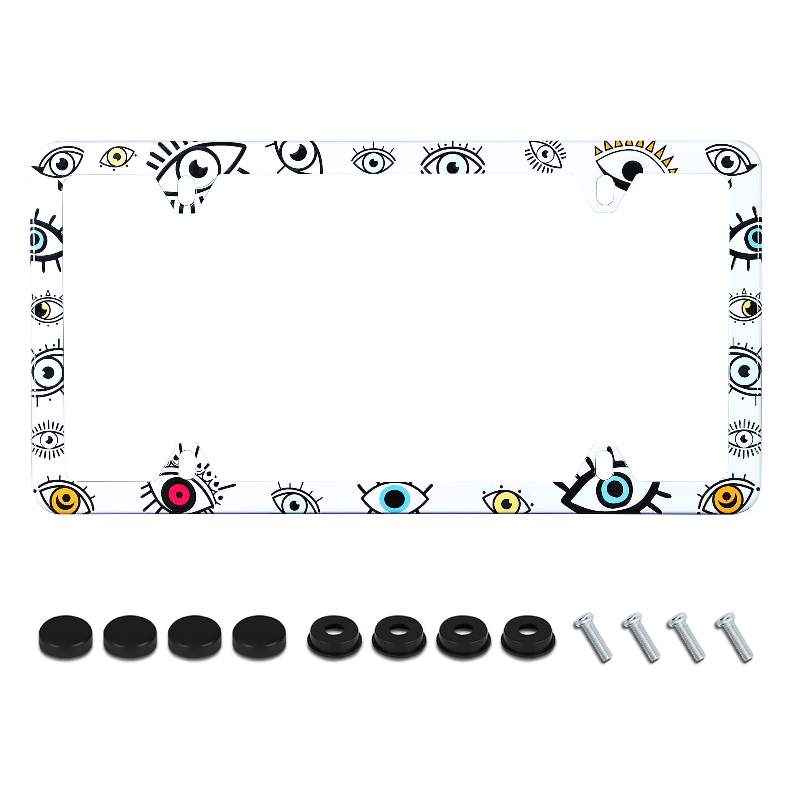 Evil Eyes License Plate Frame Colored Eyes License Plate Holder Stainless Steel Auto Parts Decoration With Screws For Men Women