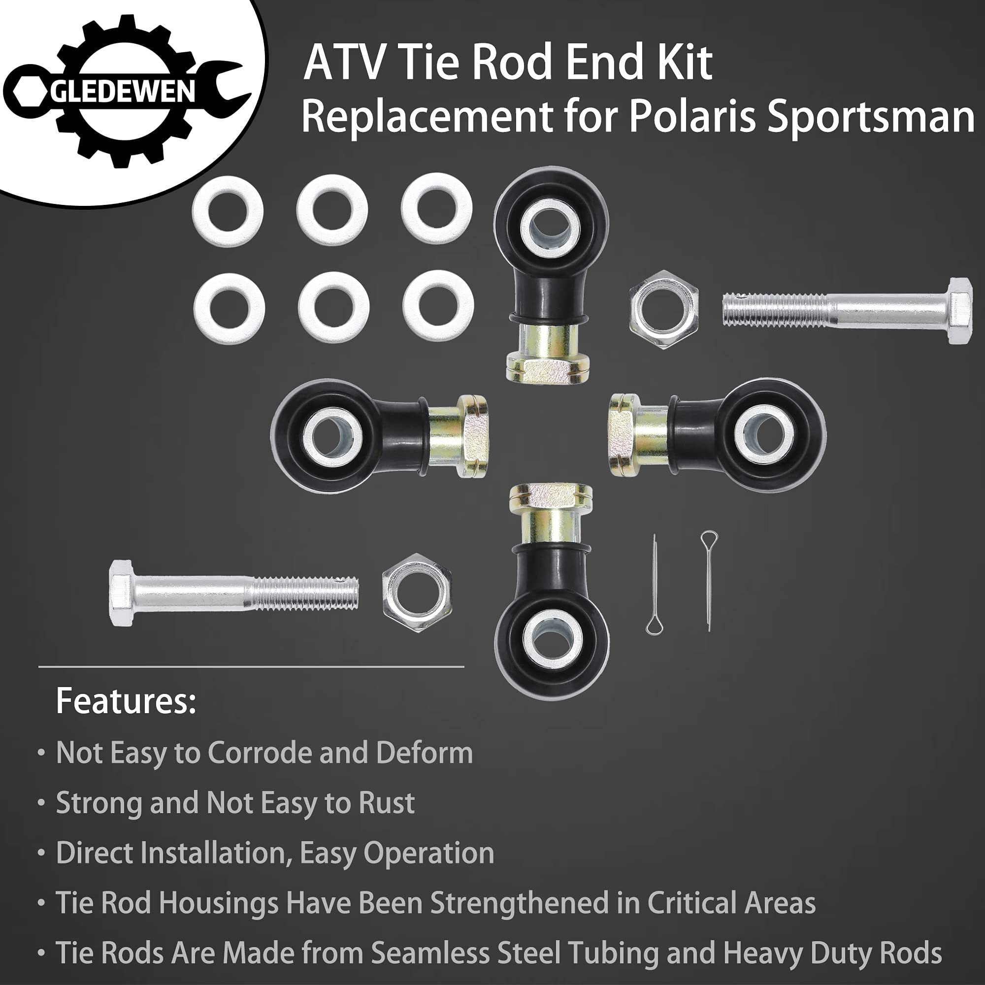 Tie Rod End Kit, Compatible With 1998-2004 Polaris Sportsman 335/400/500/600/700, 00-06 Magnum 325/330/500, 97-12 Scrambler 400/500, 00-02 Xplorer 250/300/400, 10-13 Trail Blazer 330 Atv Accessories