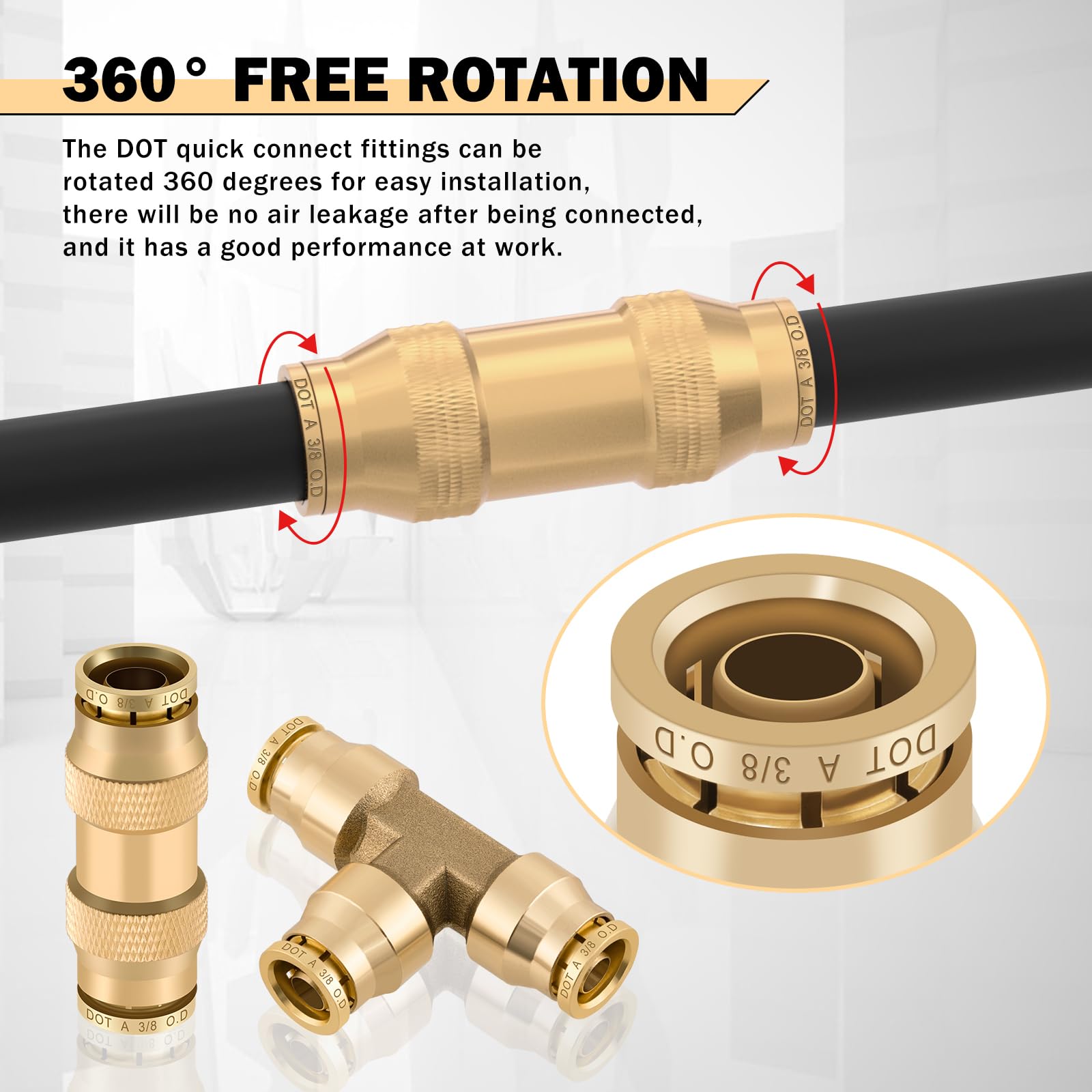 Cheemuii 35 Pcs Brass Dot Air Line Fittings Kit 1/4 3/8 1/2 Dot Quick Connect Air Fittings Straight & Tee Union Push To Connect