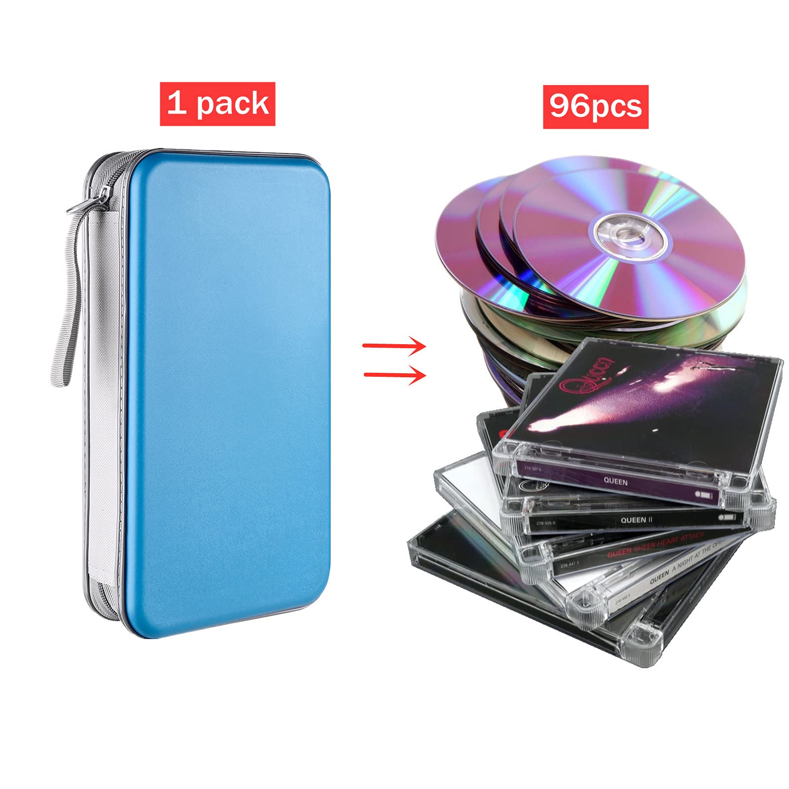 Liovode Dvd Case, 96 Capacity Cd Case Portable Cd Case Holder Storage Hard Plastic Dvd Cd Wallet Holder Organizer For Car(Sky Bl