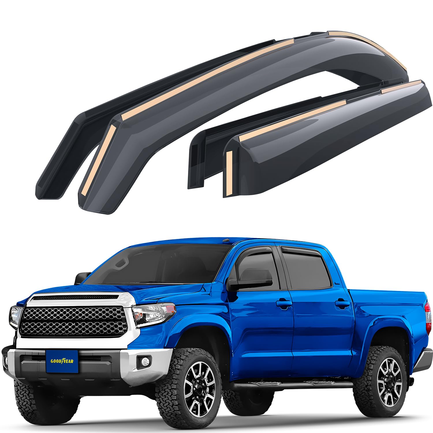 Goodyear Shatterproof In-Channel Window Deflectors For Toyota Tundra 2007-2021 Crewmax, Rain Guards, Window Visors For Cars, Ven