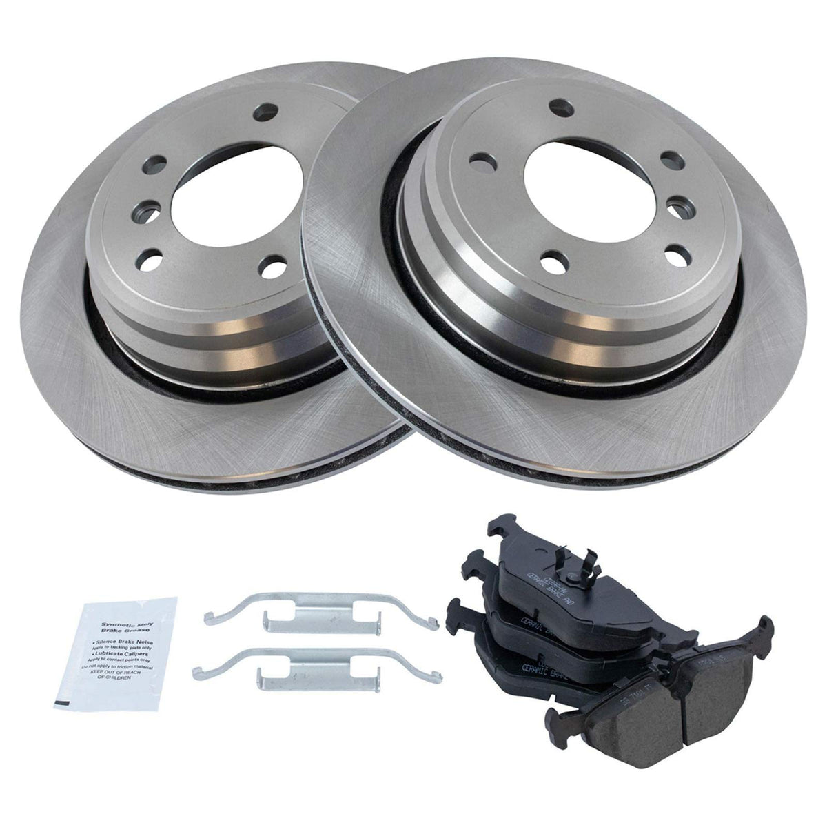 TRQ Rear Brake Pad & Rotor Kit Brake Pads Brake Rotor Ceramic Compatible with 2001-2003 BMW 525i 1997-2000 528i 530i 1997-2003 5