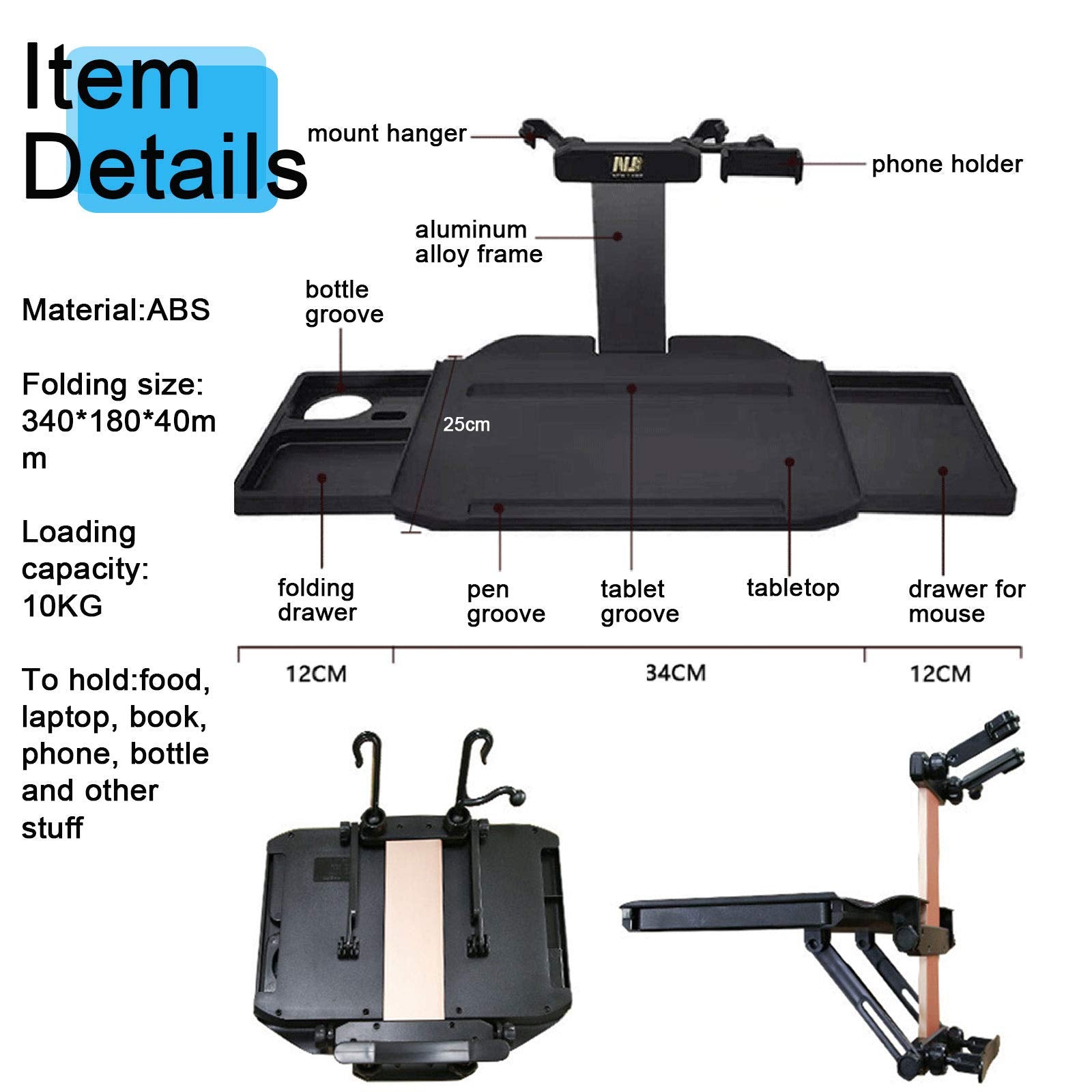Kwak'S Car Table Multifunctional Folding Desk For Car Steering Wheel Back Seat Double Drawers Food Tray In Car Drink Holder Stab