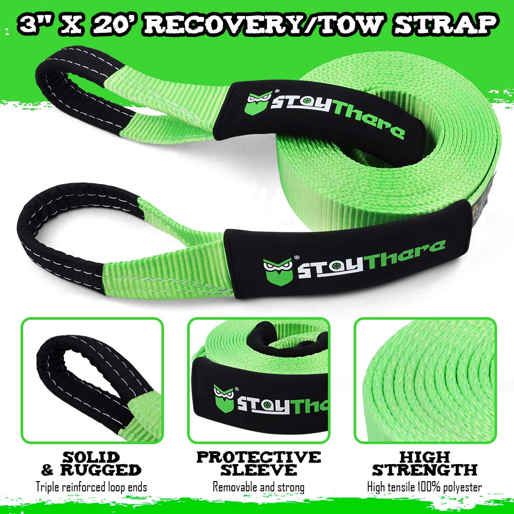 Stay There 3''  20Ft Heavy Duty Tow Strap Recovery Kit With 35,000 Lb Capacity-Emergency Towing Rope + 3/4 Heavy Duty D Ring Sha