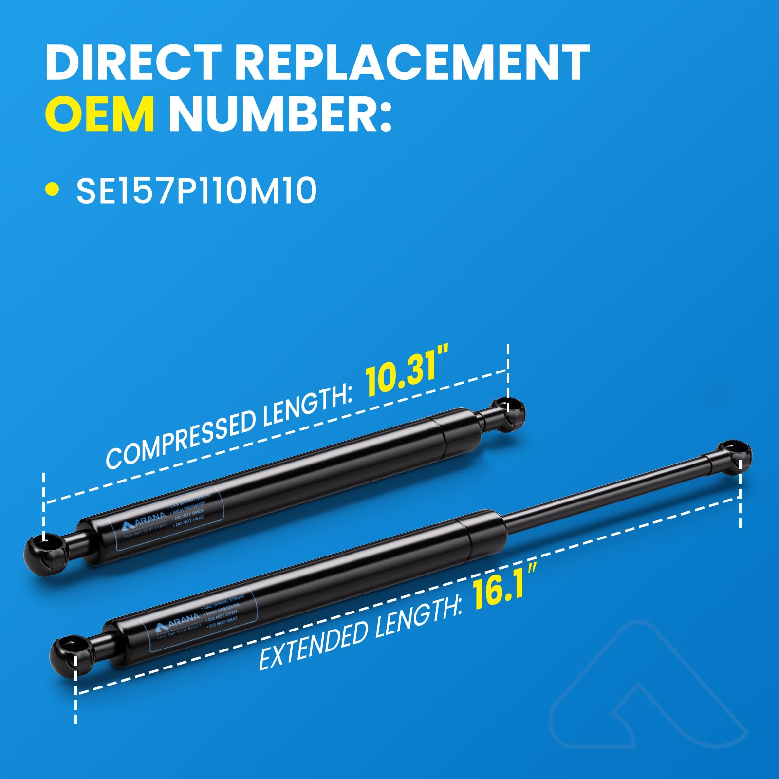 Arana 16 Inch 100 Lb Gas Struts Spring Shocks, Se157P110M10 16 '' Lift Supports For Heavy Lid Toolbox, Truck Tonneau Cover, Rv B