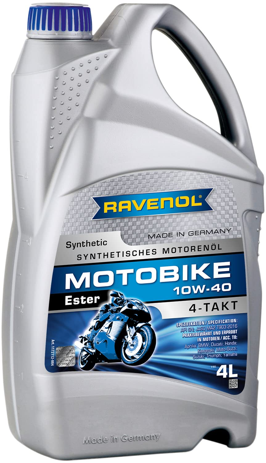 Ravenol J1V1004 Sae 10W-40 4-Stroke Motorcycle Oil - 4-T Semi-Synthetic Ester Jaso Ma2 Approved (4 Liter)