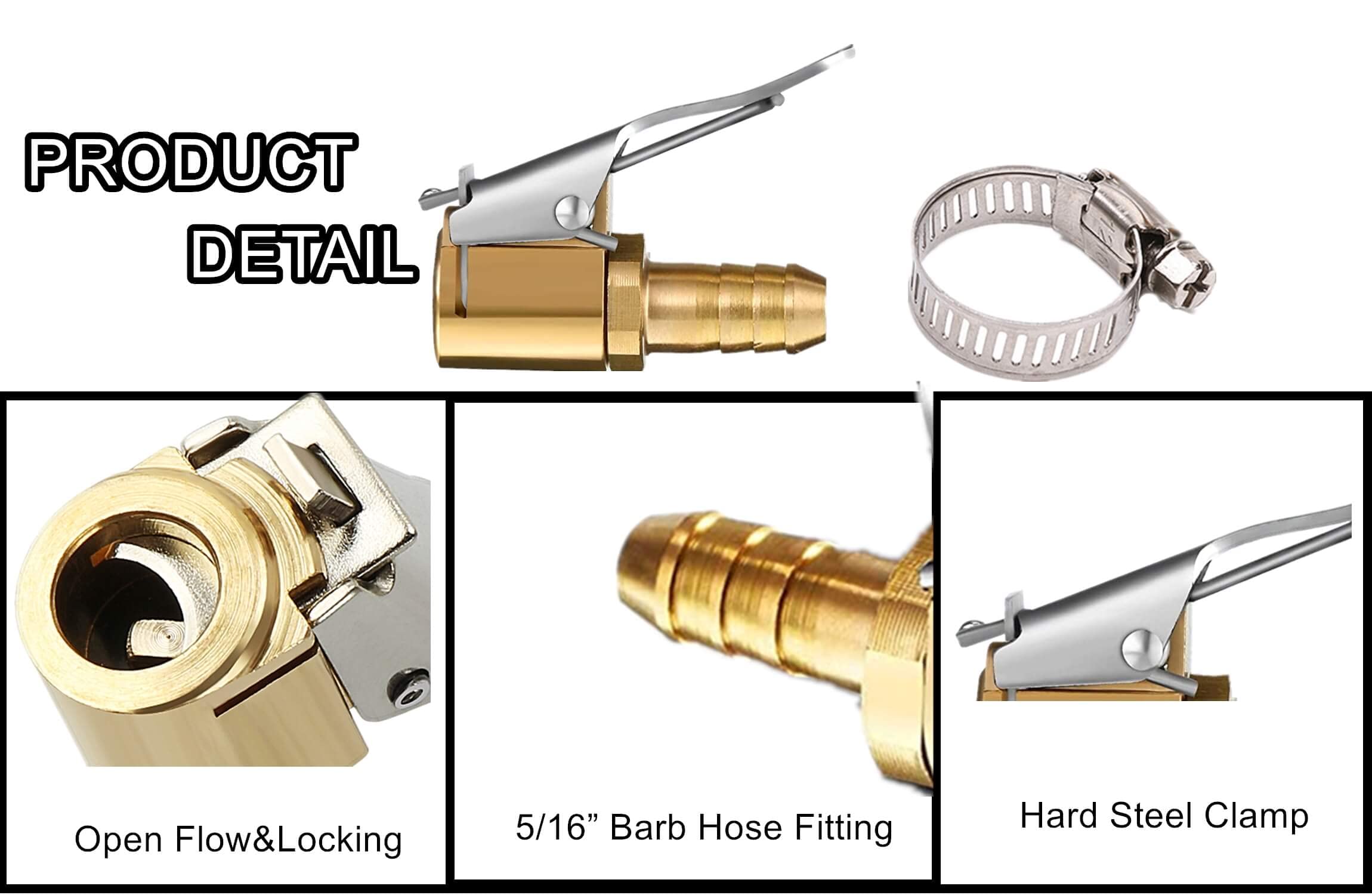 Tire Air Chuck Adapter With Clip,5/16'' Brass American Type Thread Pump Nozzle,Tire Inflator Lock On Air Chuck, Air Compressor T