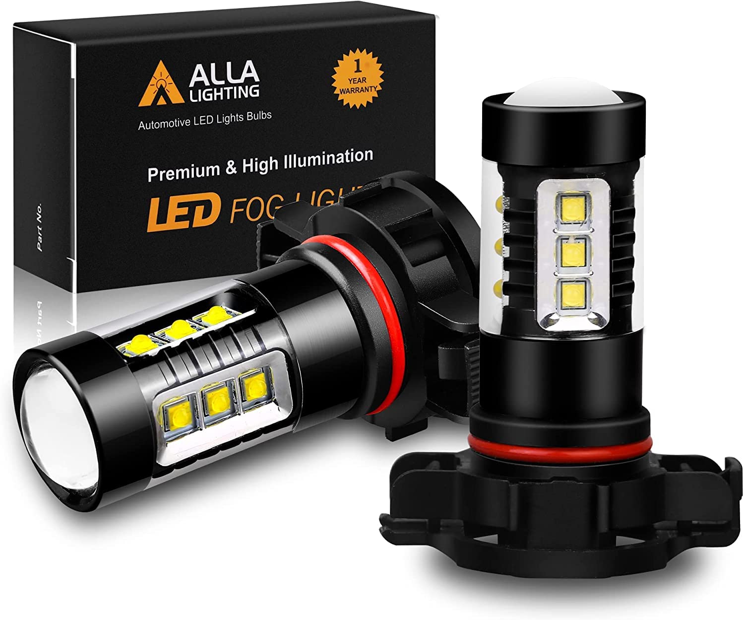 Alla Lighting CANBUS 2504 PSX24W LED Fog Lights Bulbs 12276, 6000K Xenon White Xtreme Super Bright 80W High Power Chipsets12V Re