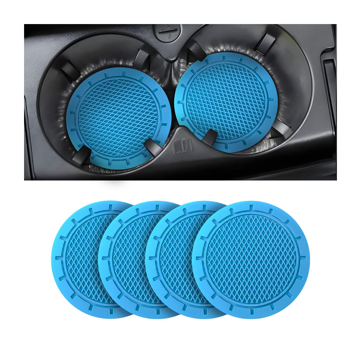Car Cup Holder Coaster, 4 Pack 2.75 Inch Diameter Non-Slip Universal Insert Coaster, Durable, Suitable For Most Car Interior, Car Accessory For Women Men (Light Blue)