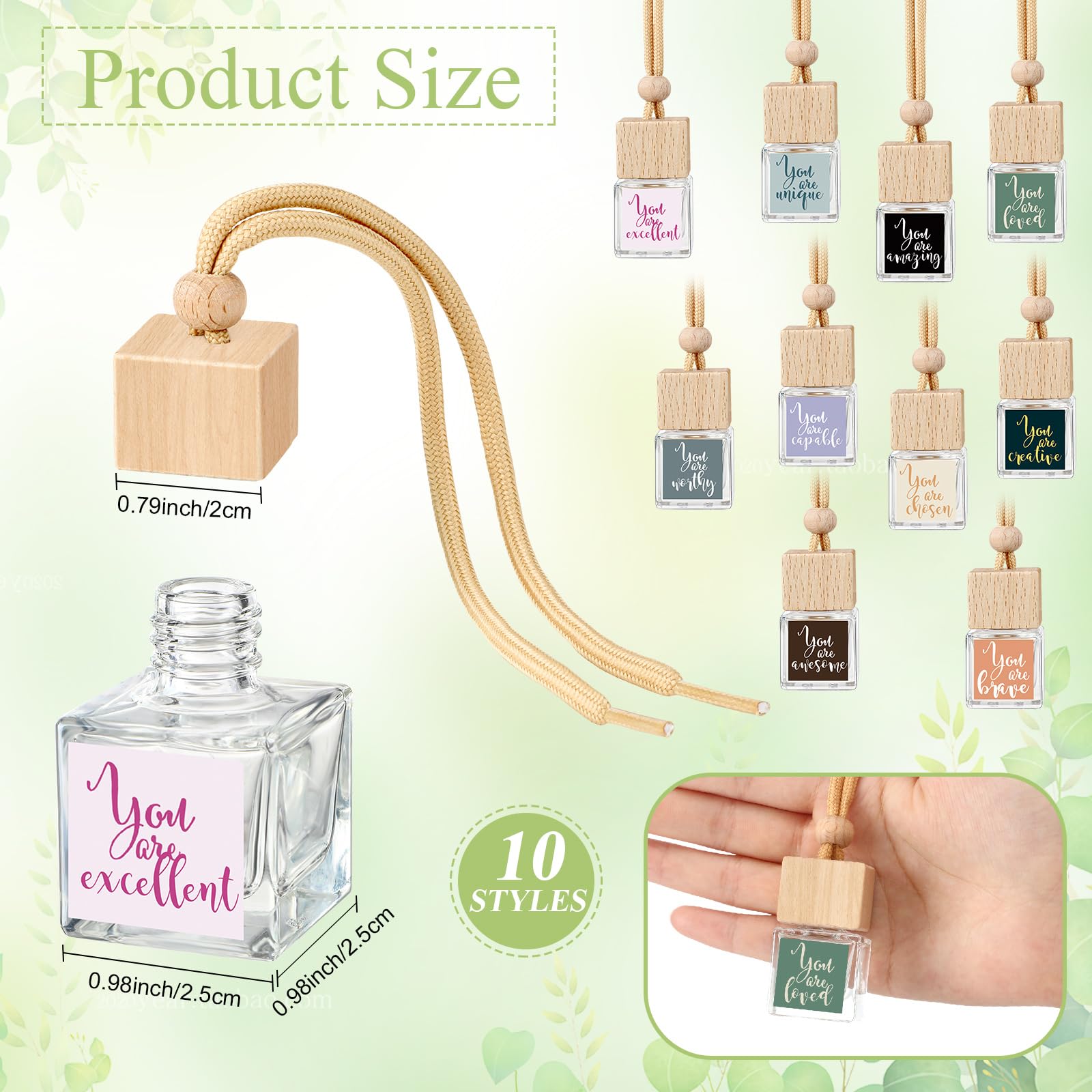 Teenyyou 20 Pcs Thank You Gift Bulk Car Air Freshener Diffuser Hanging Ornament Empty Glass Essential Oil Diffuser Employee Teac