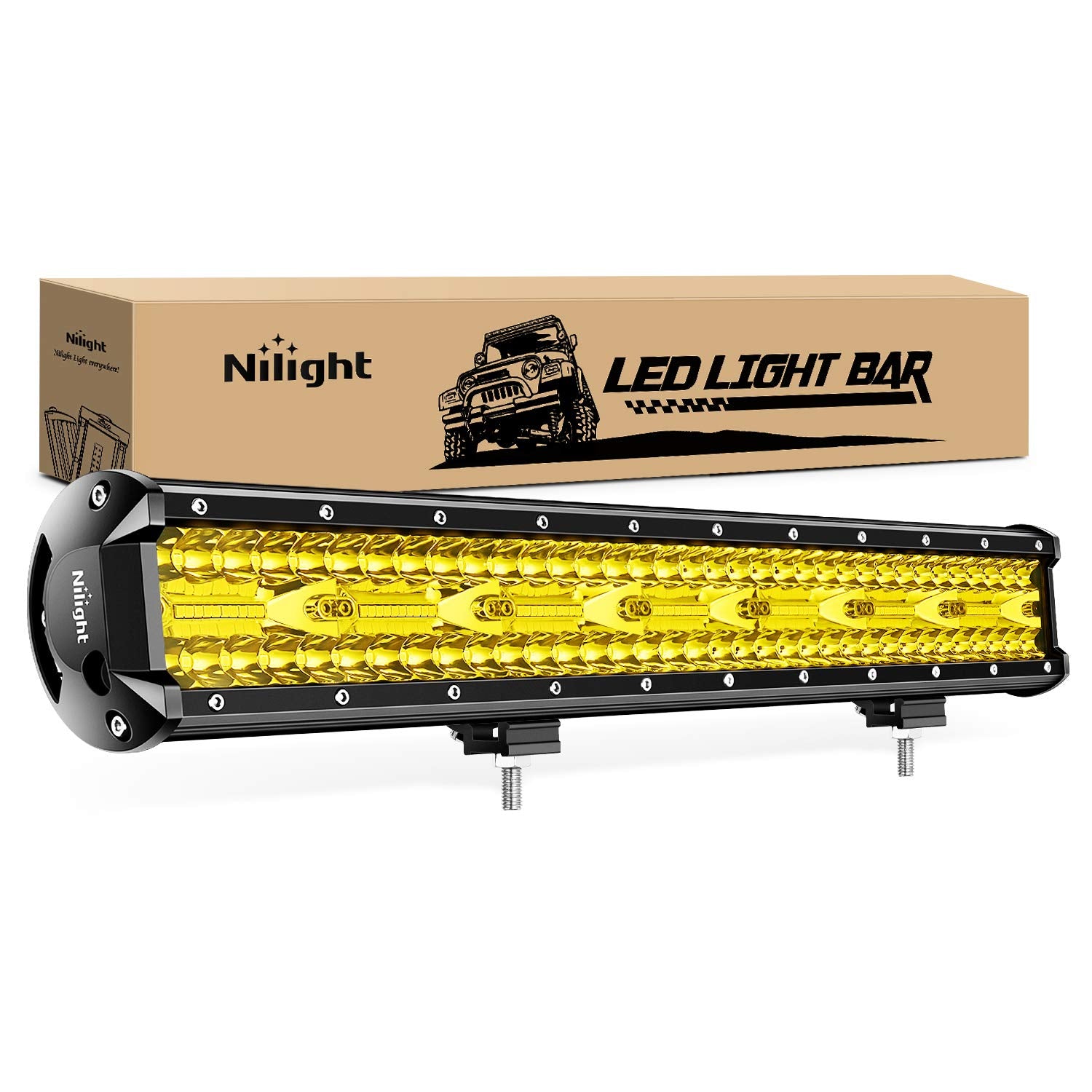 Nilight 420W 20Inch Amber Lights Triple Row Flood Spot Combo 42000LM Bar Driving Boat Led Off Road Lights for Trucks, 2 Years Wa