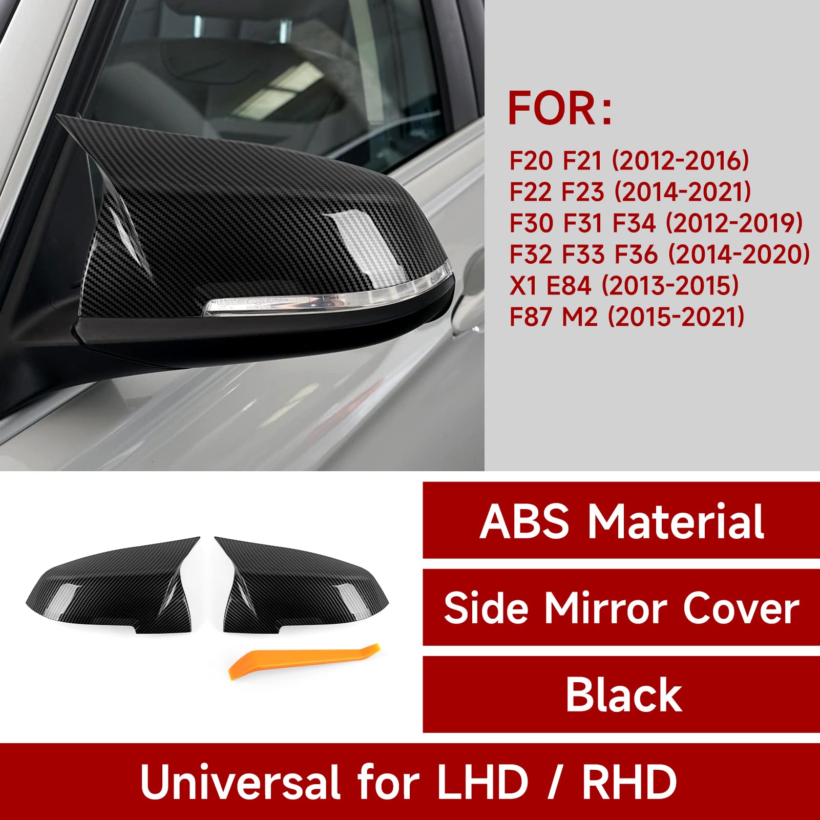Car Door Rearview Mirror Cover Replacement Carbon Style Abs Trim Fits For Bmw F20 F22 F23 F30 F31 F34 3Gt F32 F33 F36 M2 F87 X1 E84 Accessories