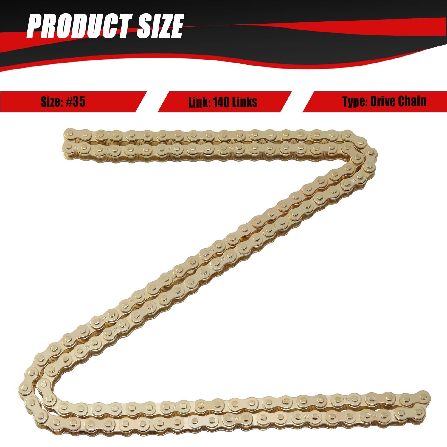 KAMIER #35 Drive Chain 140 Links Gold with Chain Breaker Tool for 79cc 97cc 100cc 2.8hp Coleman CT100U CC100X RB100 Mega Monster