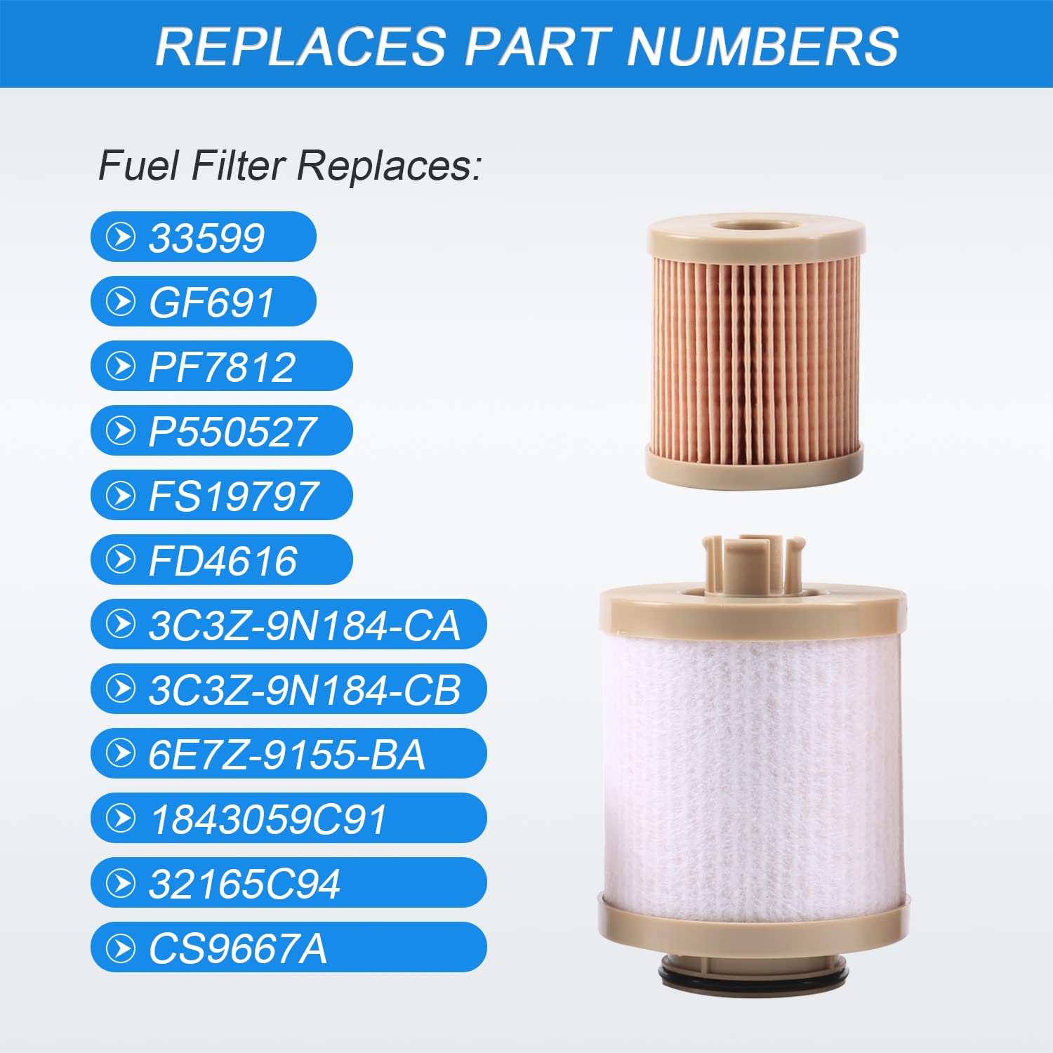 Carmocar Replacement For Ford 6.0L 2003-2007 Diesel Fuel Filter 3 Pack Includes Lower Lifter Pump Filter And Upper Fuel Bowl Fil