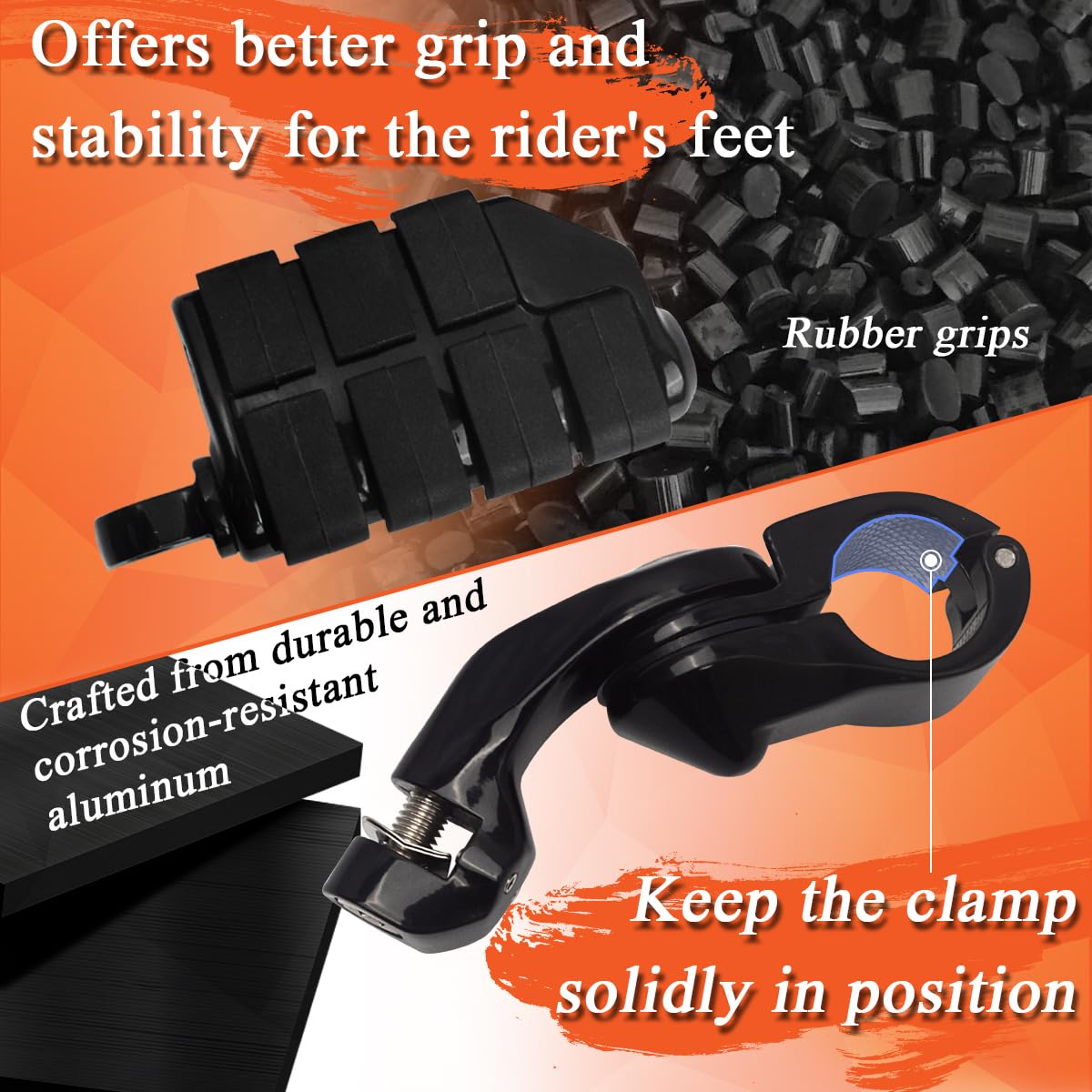 Fovplue 1.25' Highway Footpegs,Short Angled Adjustable Highway Pegs W/Mounts For Harley Touring Street Glide Electra Glide Road King Softail Cvo Dyna Trike Vrsc Sportster W/1-1/4' Engine Guard,Black#2