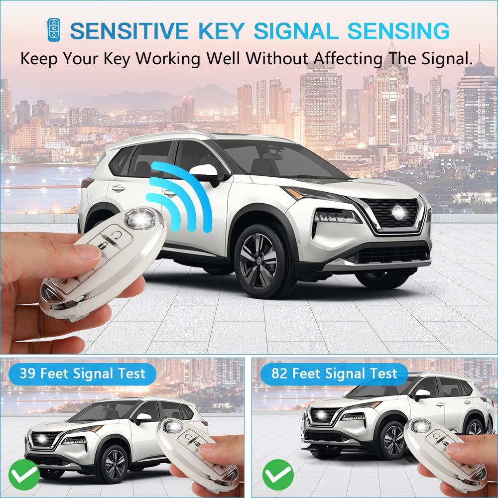 1797 For Nissan Key Fob Cover Accessories Altima Rogue Sentra Pathfinder Maxima Titan Murano Car Remote Key Chain Case Shell Protector Girly Cute 5 Button White Silver Tpu