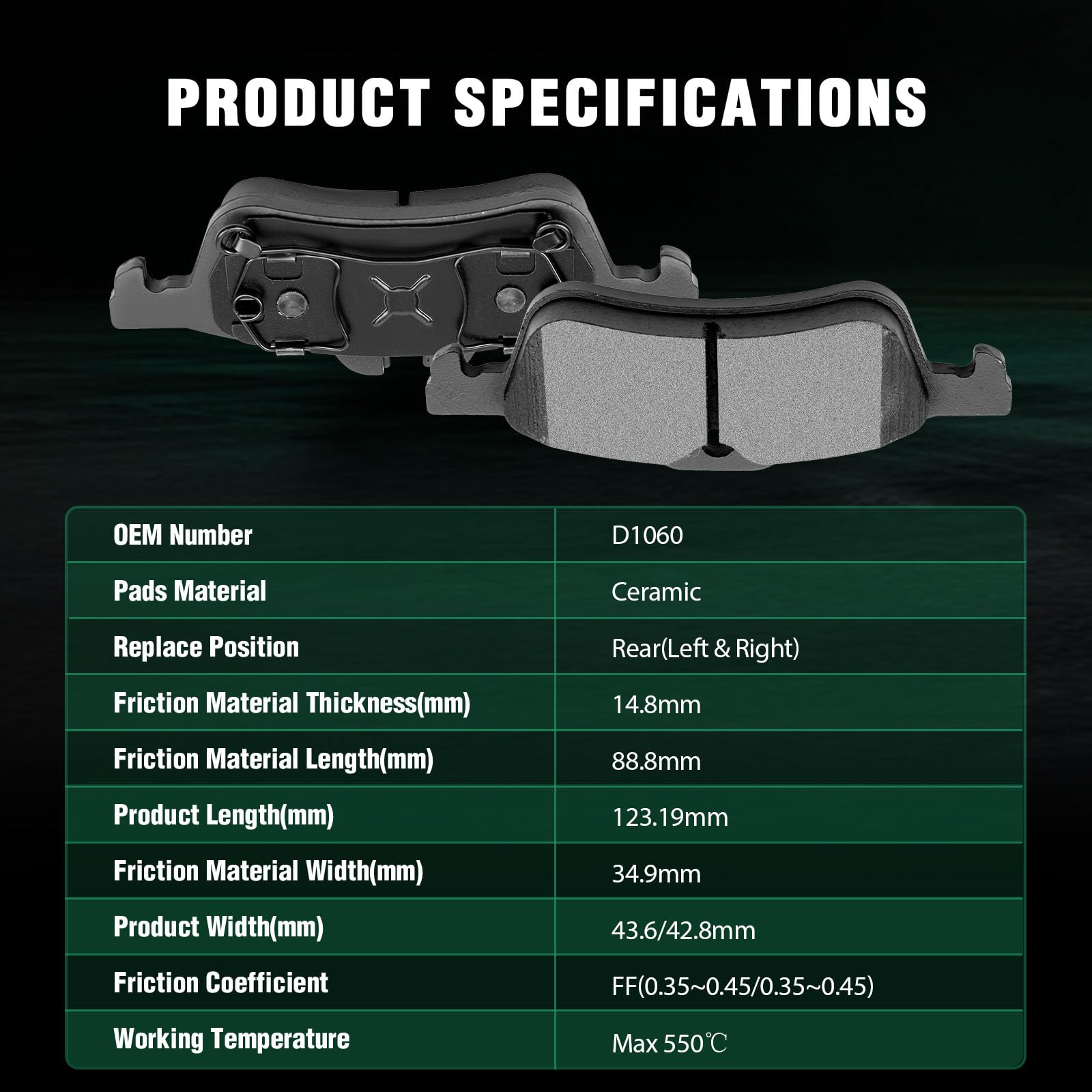 Automuto 4Pcs Rear Ceramic Disc Brake Pads Set D1060 For Mini Cooper 2002-2008