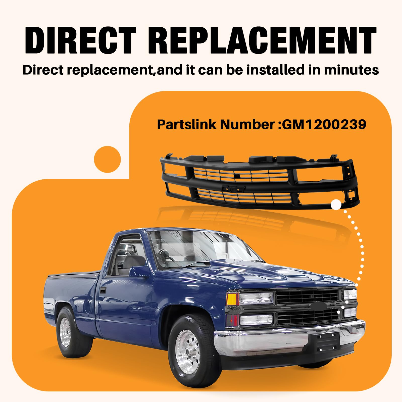 Carpartsdepot Front Grille Grill Black Shell With Insert Compatible With Chevrolet 1994-2000 C/K 1500 2500 3500 Tahoe Blazer For