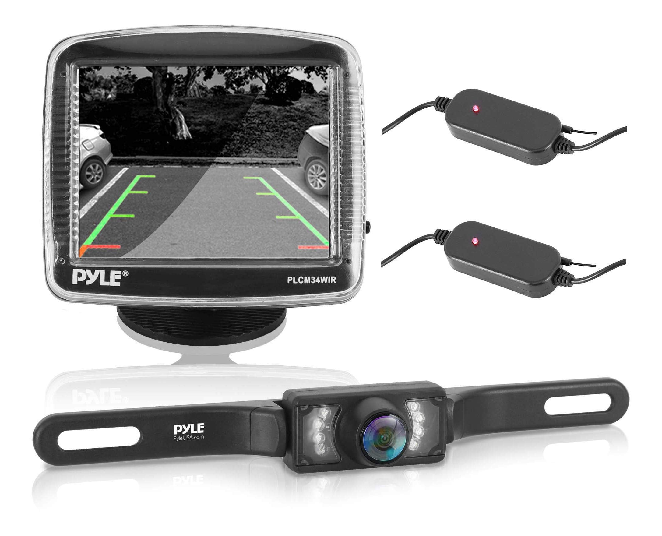 Pyle Wireless Backup Car Camera Rearview Monitor System - Parking & Reverse Safety Distance Scale Lines, Waterproof & Night Visi