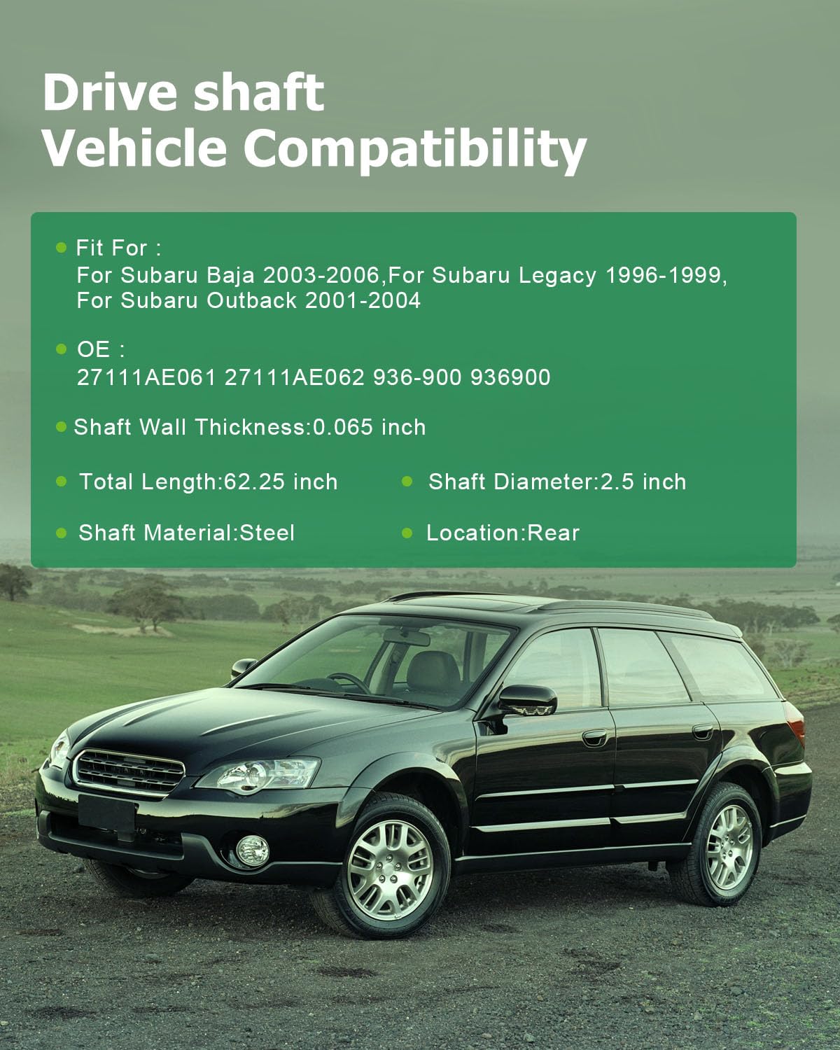 Scitoo 62.25'' Rear Drive Shaft Assembly Propeller Shaft Compatible For Subaru Legacy 1996-1999, Outback 2001-2004, Baja 2003-20