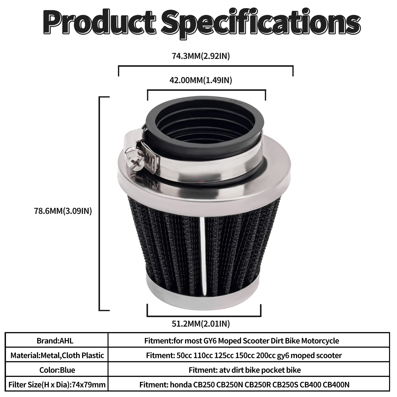 Ahl Black 42Mm Warehouse Performance Air Filter Pod / 150Cc-250Cc Motorcycle Scooter Atv Dirt Bike(1Pc)