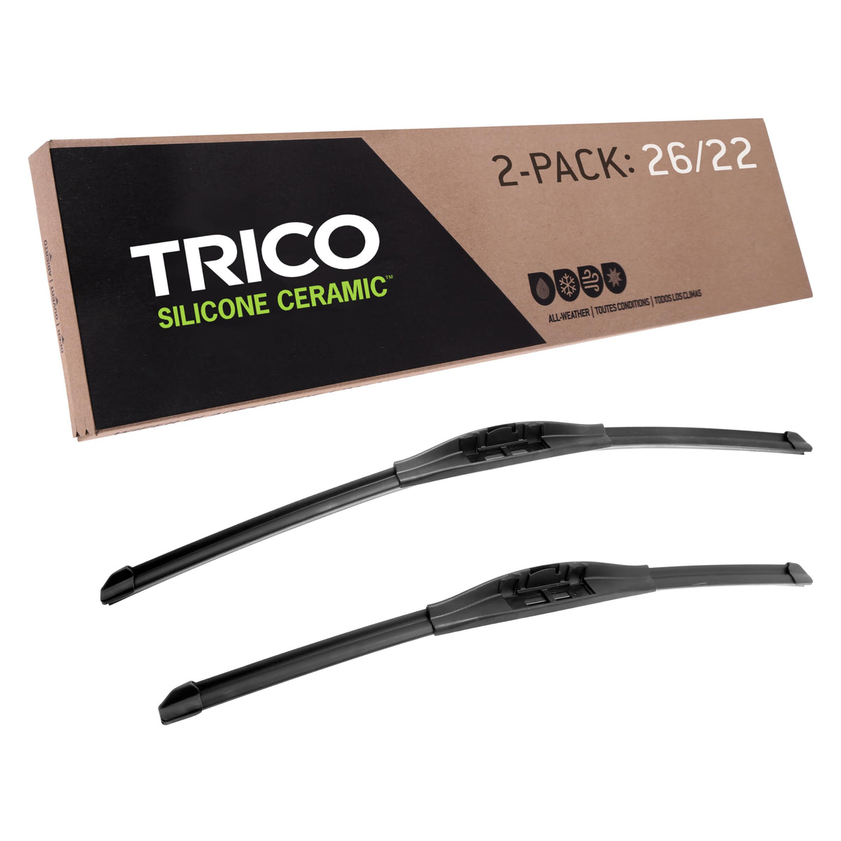 Trico Silicone Ceramic Coated 24'' + 20'' Super Premium Automotive Replacement Windshield Wiper Blades (Set Of 2), Passenger And
