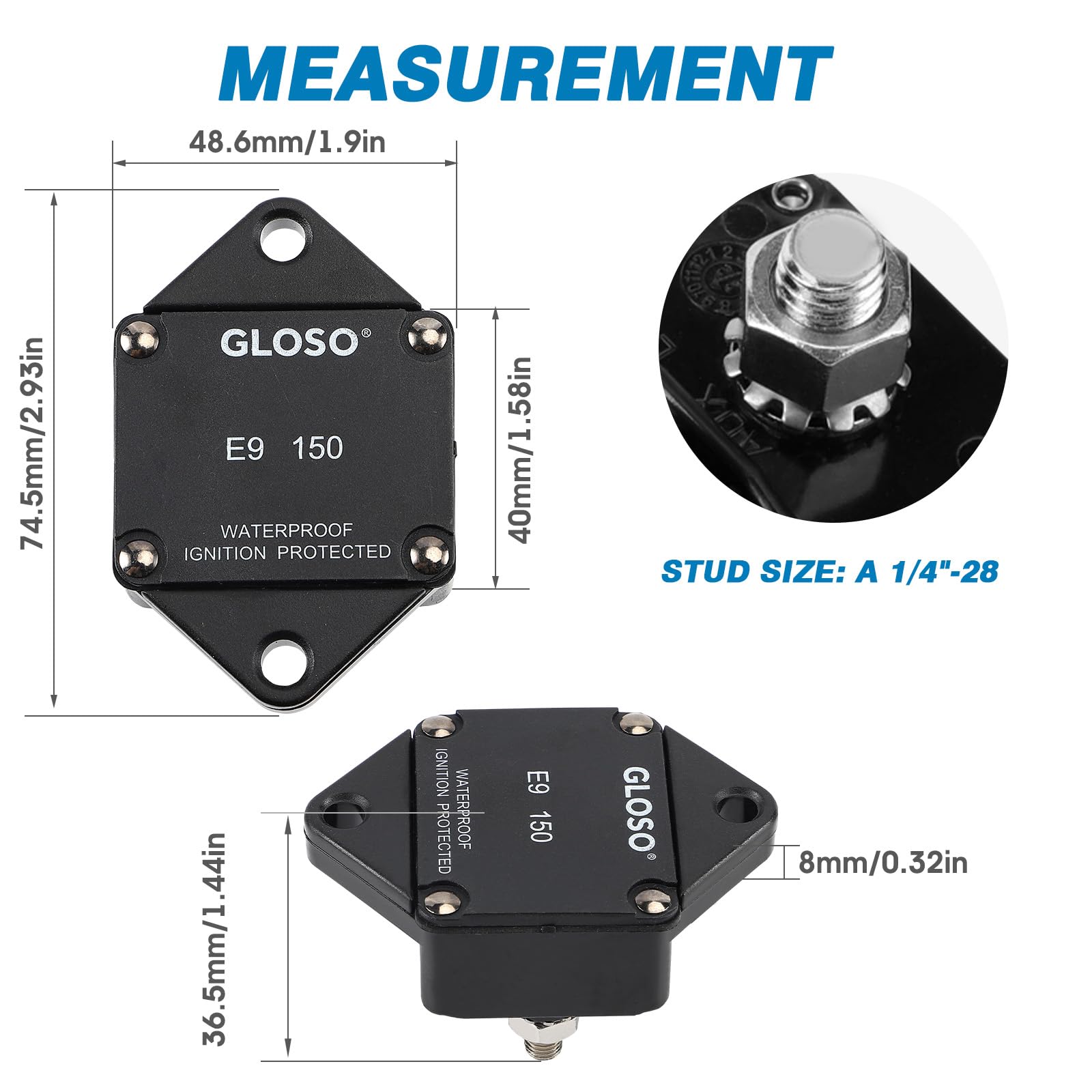 GLOSO Circuit Breaker E94 Panel Mount T1 Auto Reset for Marine Automotive Truck (135A