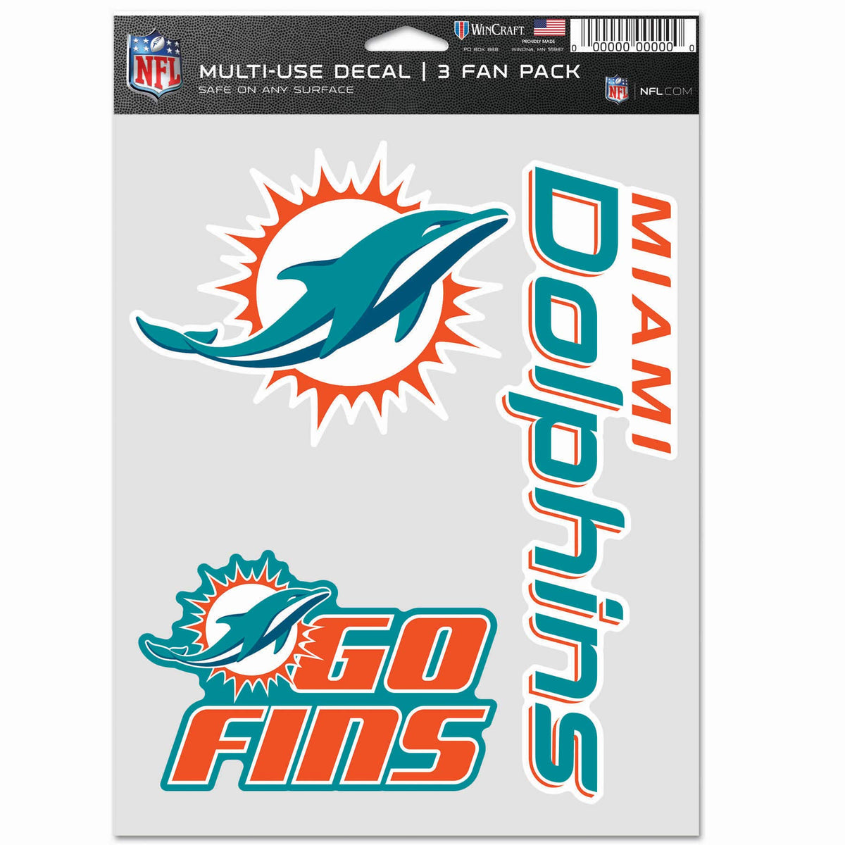 WinCraft NFL Decal Sticker Multi Use Set 20x15cm - Miami Dolphins