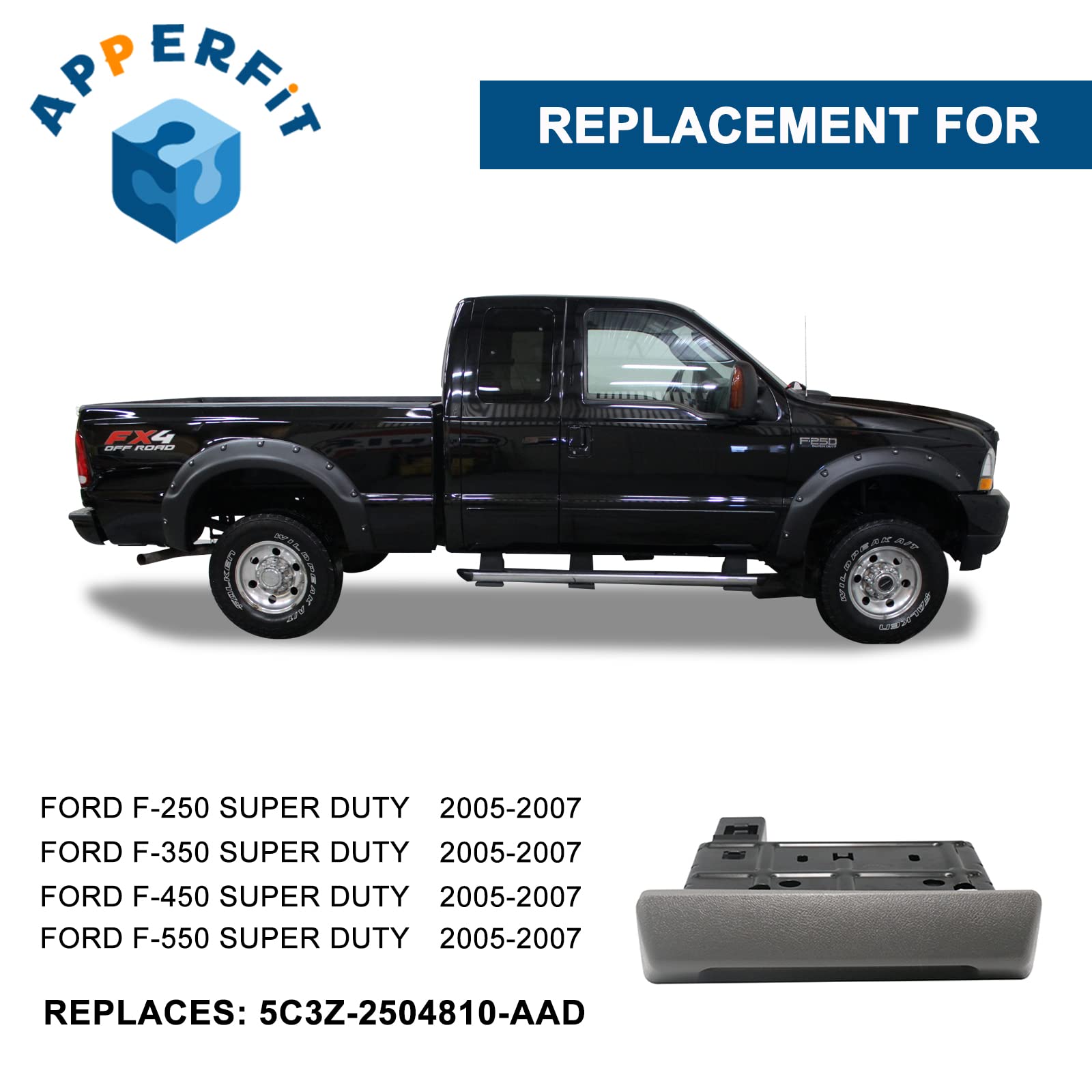 Apperfit In Dash Cup Holder Replacement For 2005-2007 Ford F250 F350 F450 F550 Super Duty Truck Gray Replaces 5C3Z-2504810-Aad