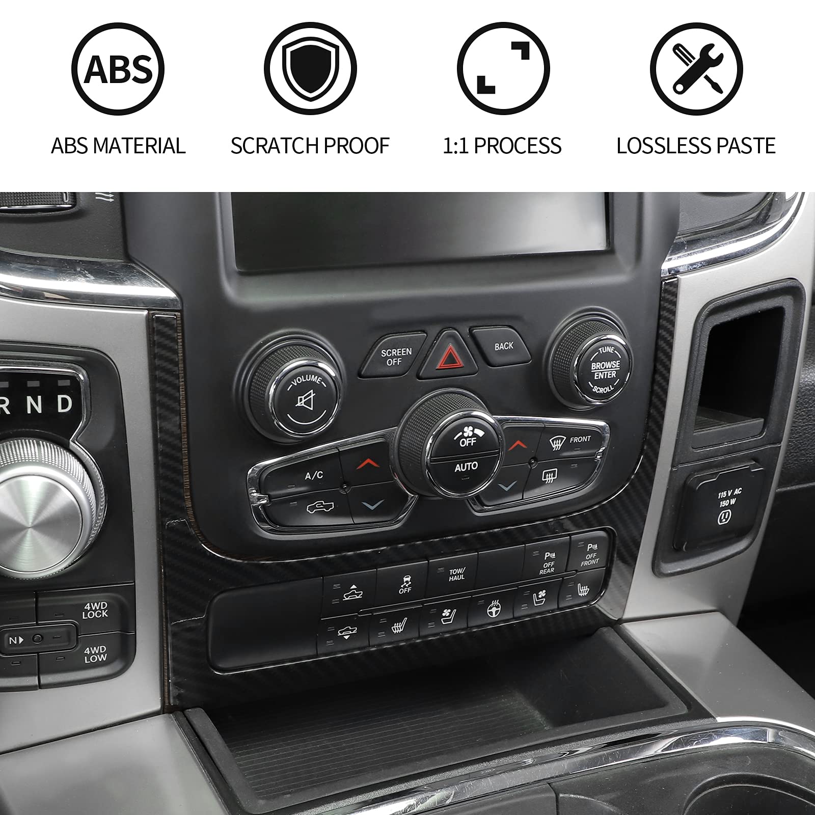 RT-TCZ for RAM Dashboard Center Console Panel Trim Cover, Carbon Fiber Decoration Interior Accessories for Dodge RAM 2012-2017