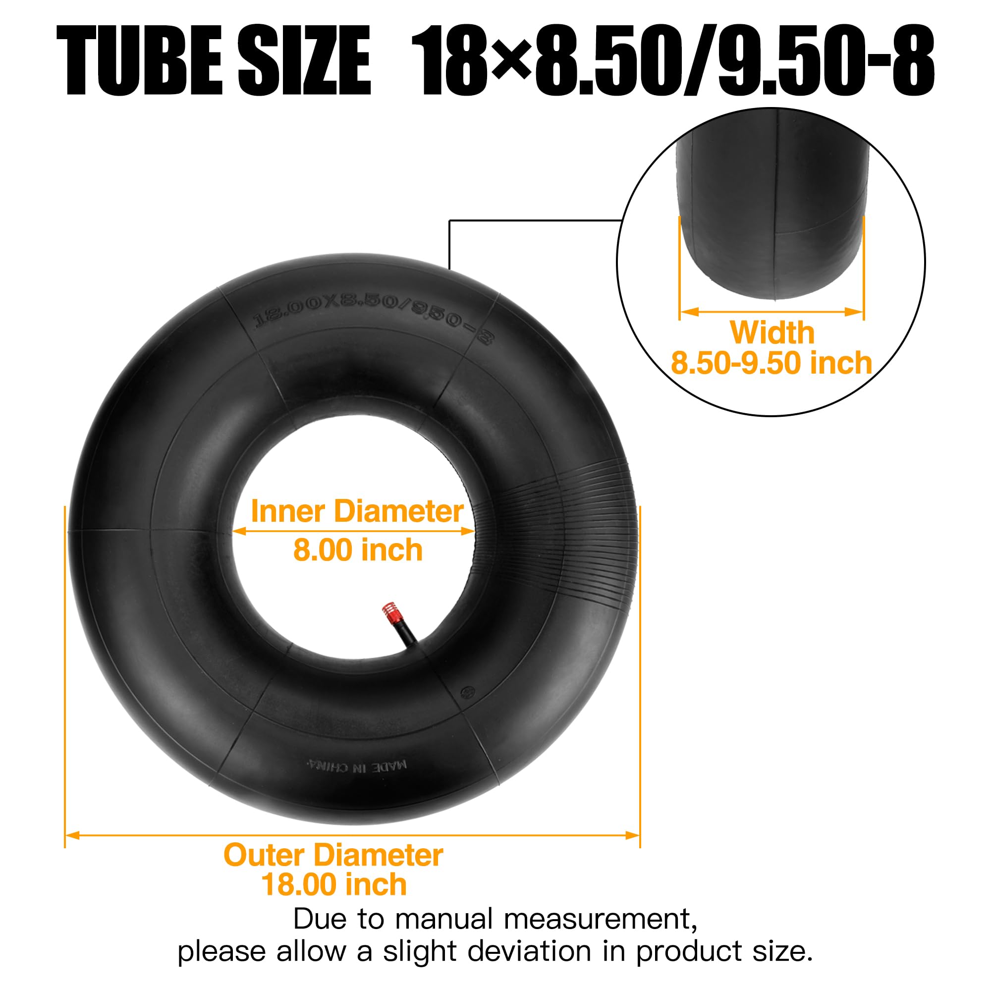 Fvrito 18X8.50-8 18X9.50-8 Inner Tube For Atv Quad 4 Wheeler Go Kart Lawn Tractor Snow Blower Golf Cart Garden Trailer Heavy Duty Lawn Mower Turf With Tr-13 Straight Valve Stem 2 Pack