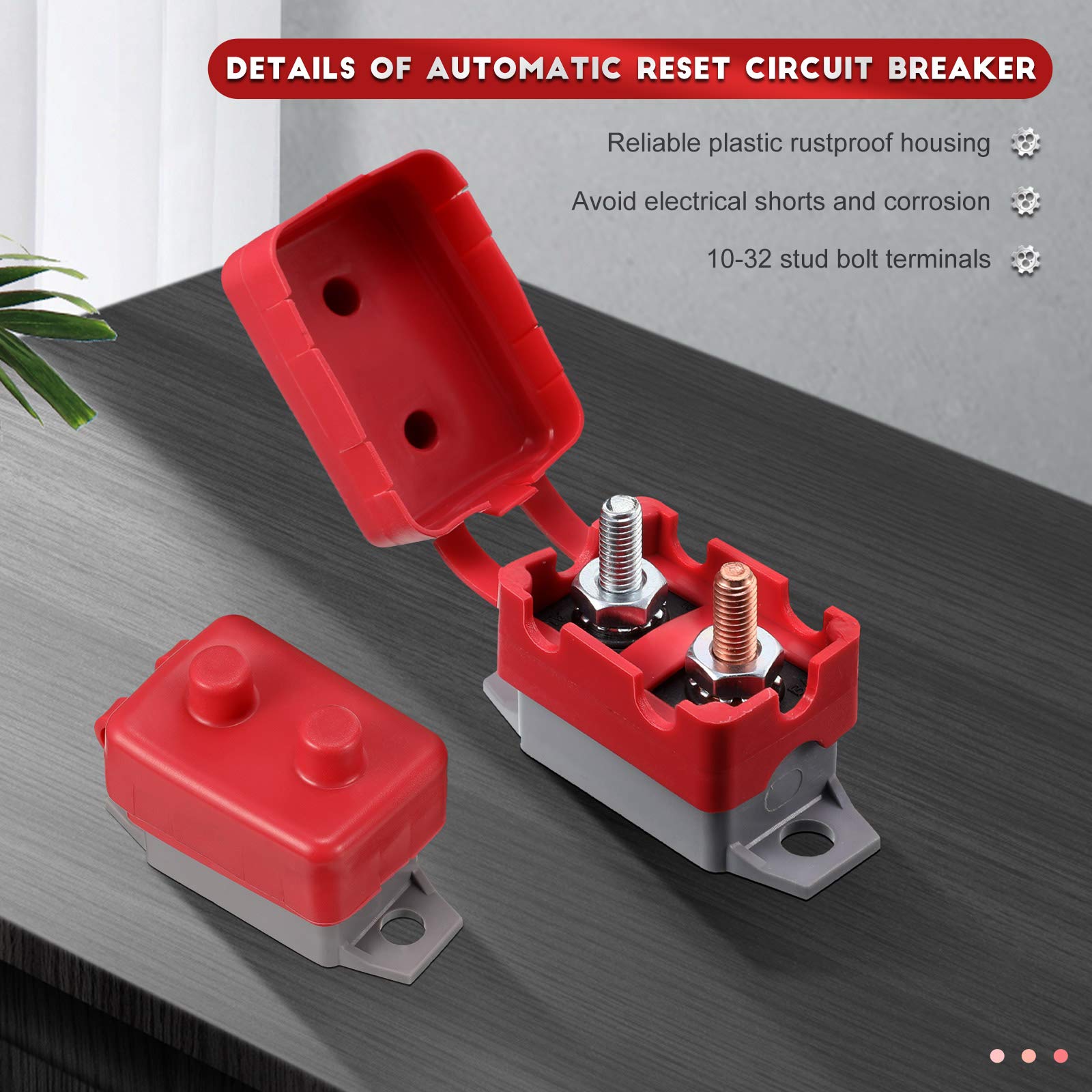 4 Pieces Dc 12V - 24V Automatic Reset Circuit Breaker Circuit Breaker With Cover Stud Bolt For Automotive And More (30 Amp)