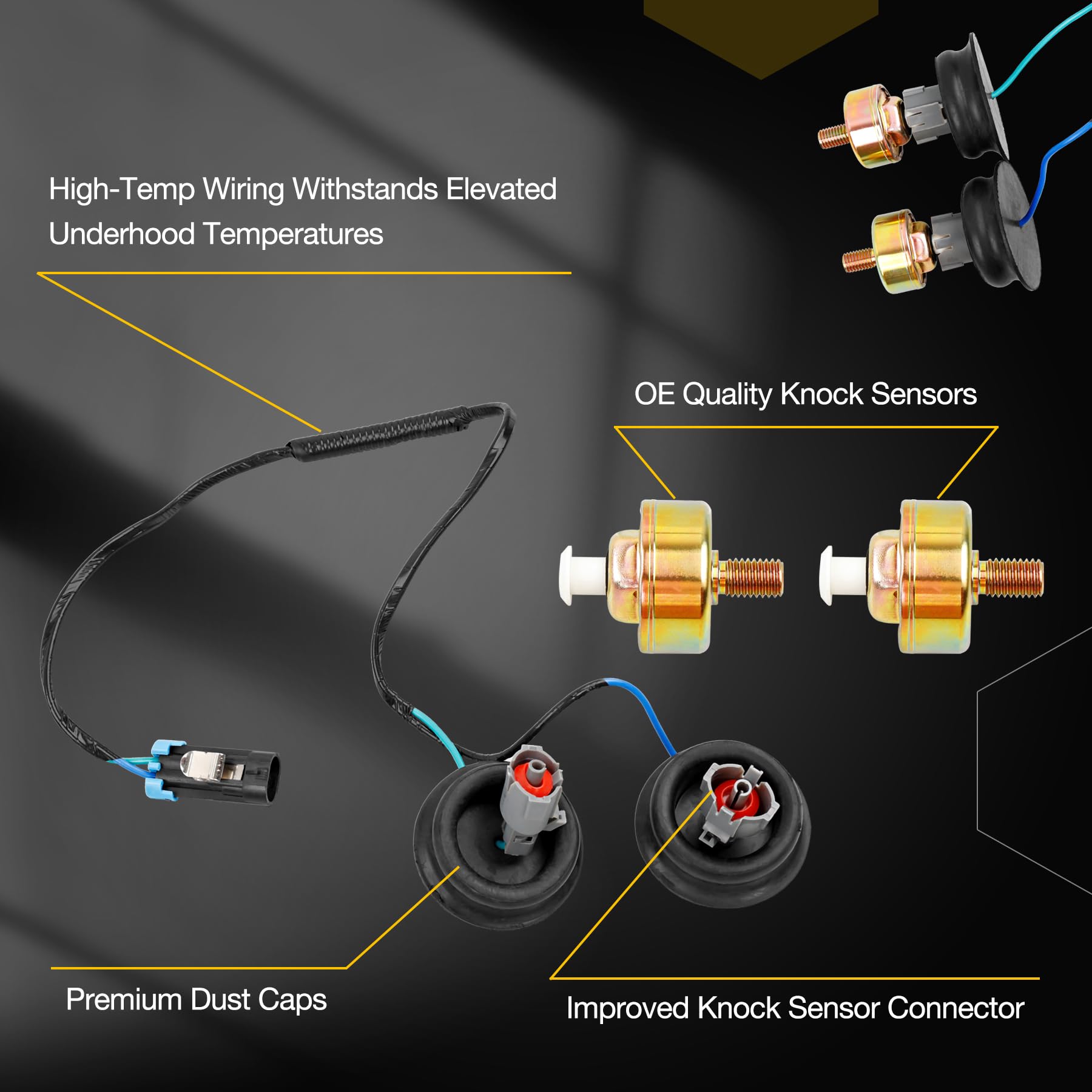 Dual Knock Sensors With Wiring Harness And Intake Manifold Gasket Kit | For Chevy Silverado Avalanche Tahoe, Gmc Sierra Yukon, C