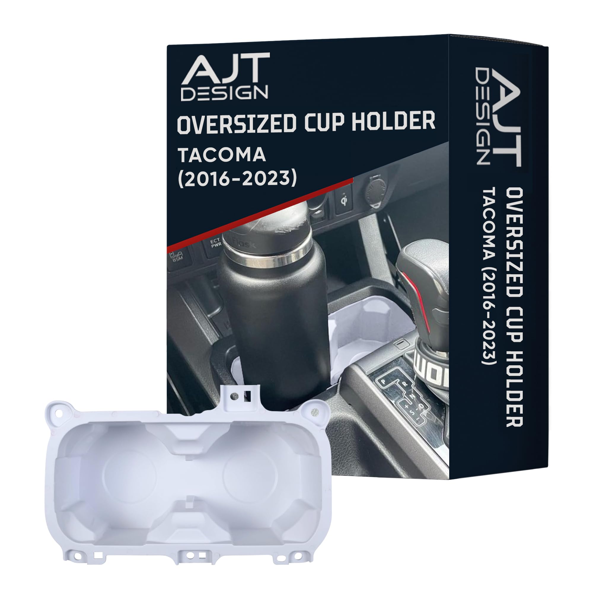 AJT DESIGN Oversized Cup Holder for Toyota Tacoma (2016-2023) | ABS Plastic Oversized Cup Holder Replacement for Tacoma - White 