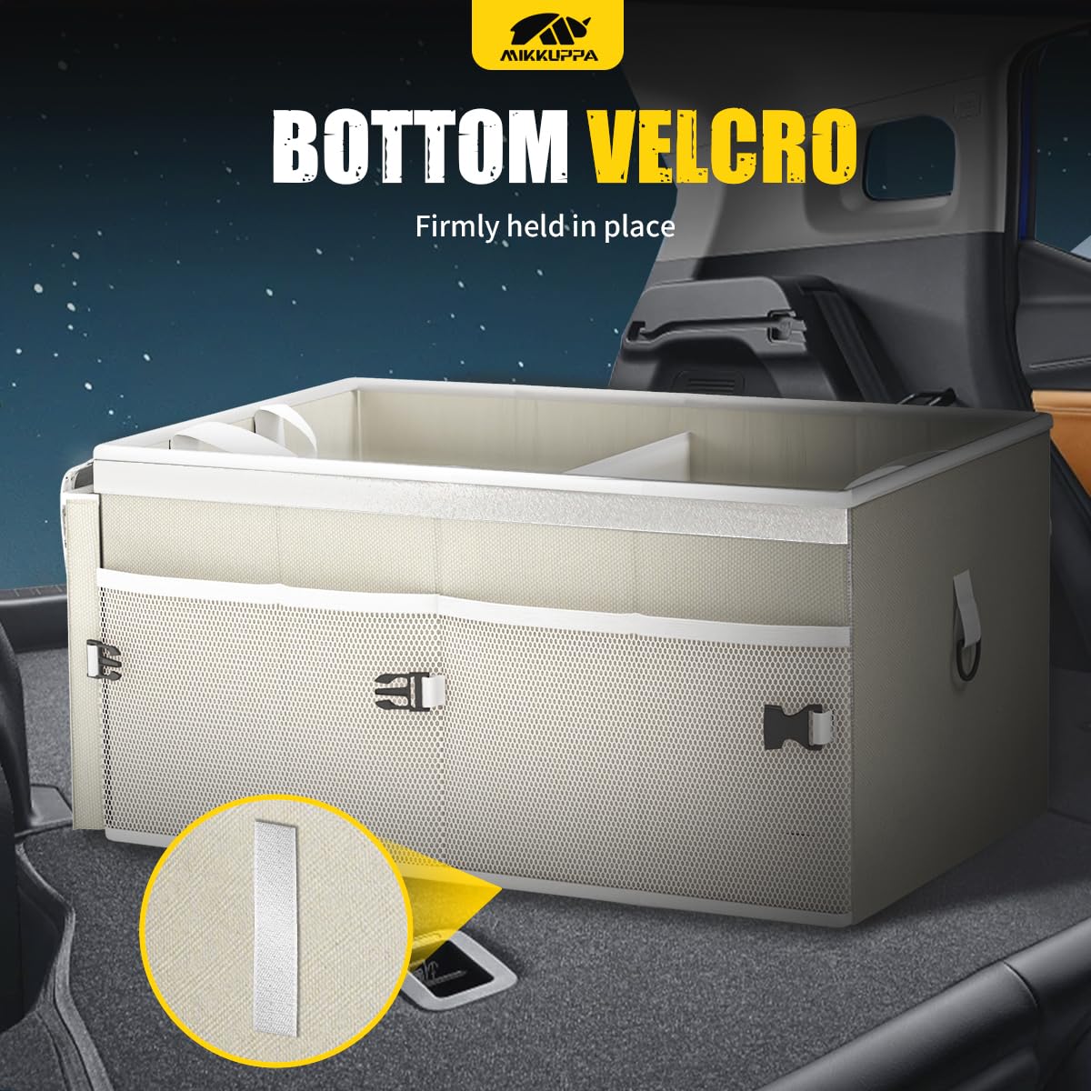 Mikkuppa Car Trunk Organizer - 65L Collapsible Trunk Organizer With Lid, Sturdy Car Storage For Suv Auto Truck Van With Adjustab