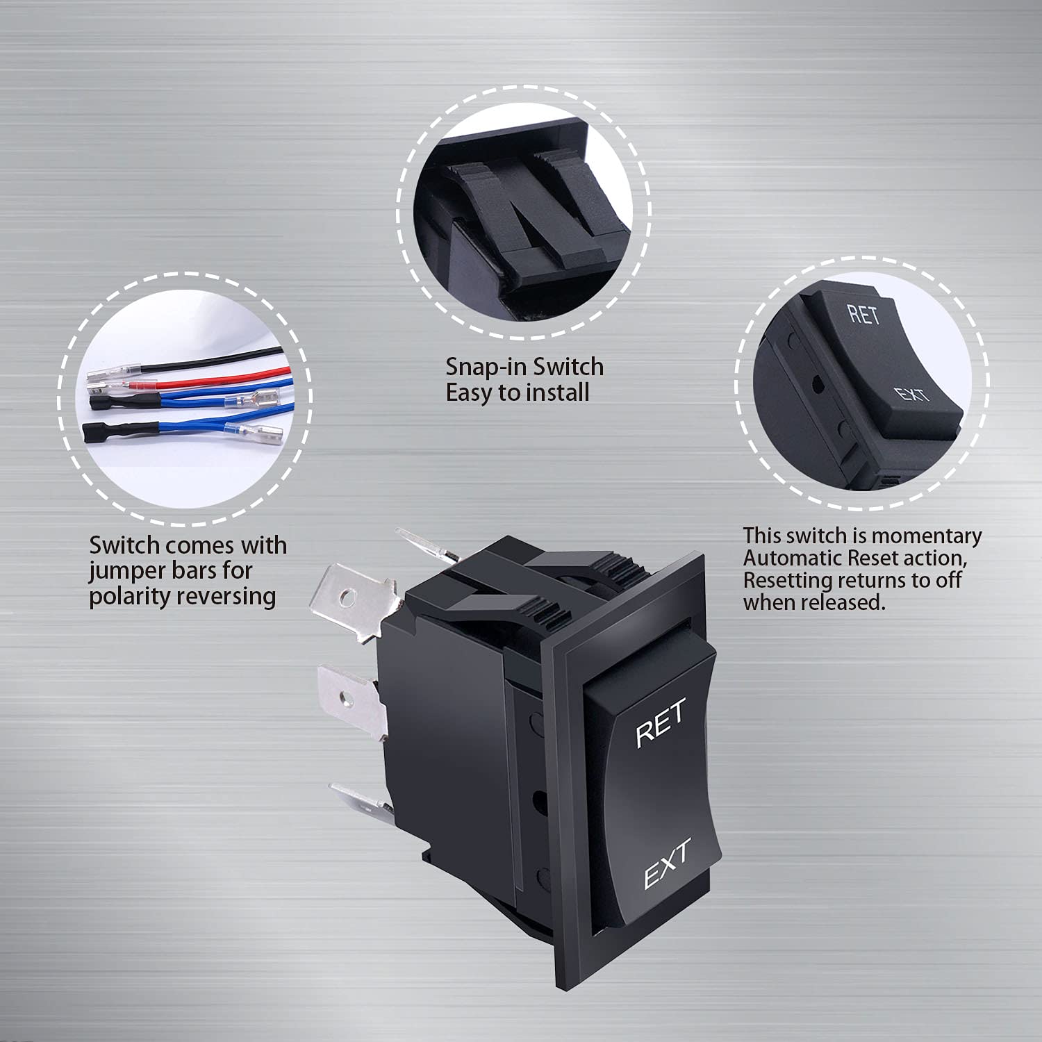 Weideer Momentary Reverse Polarity Rocker Switch Dpdt (On)-Off-(On) 6 Pin 20A 12V Dc Power Tongue Jack Switch With Jumper Wires
