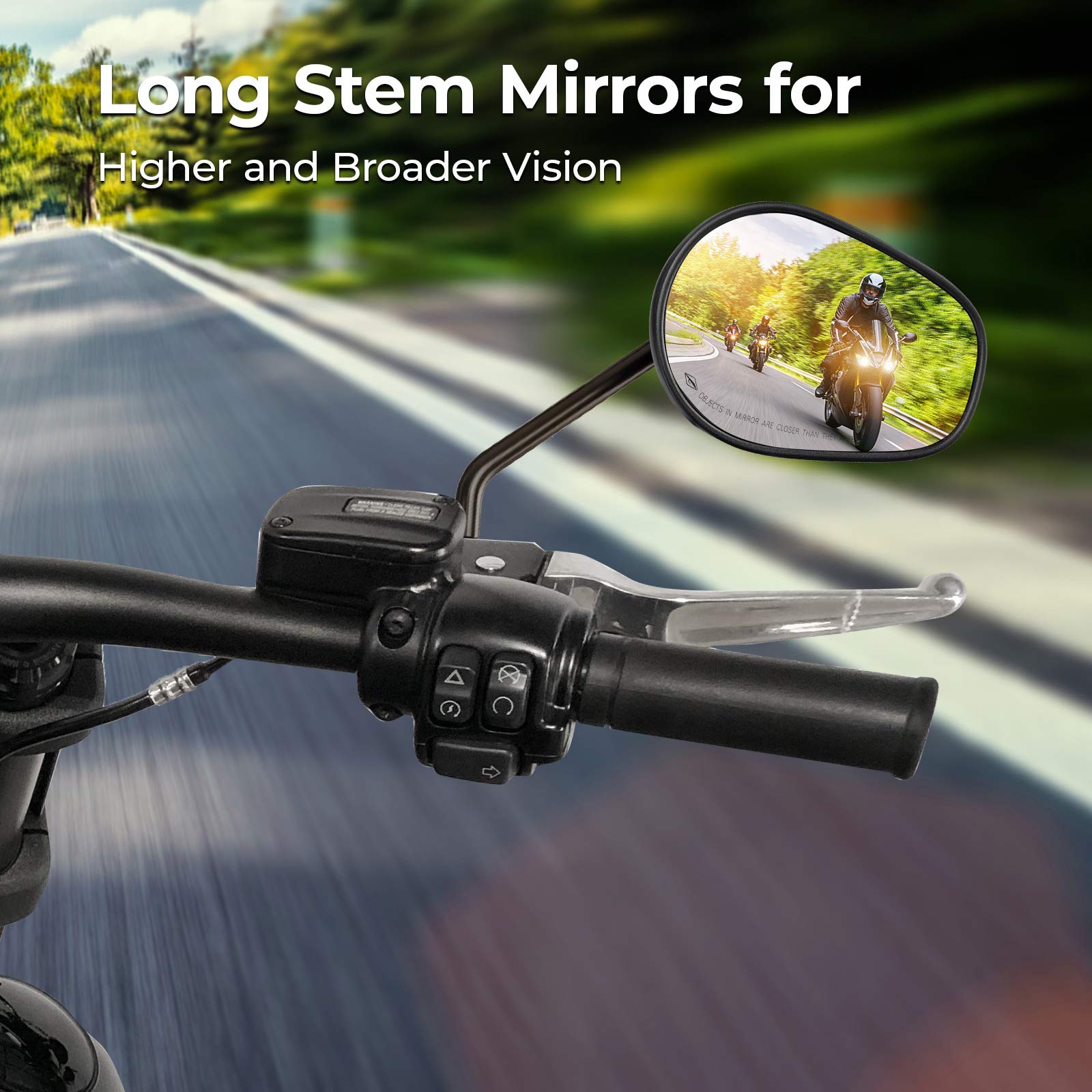 Kemimoto Motorcycle Mirrors M8 Rear View Side Mirrors 360 Degree Adjustment Mirror Black Long Stem Handlebar Mirrors Compatible With Sportster Touring Dyna Softail