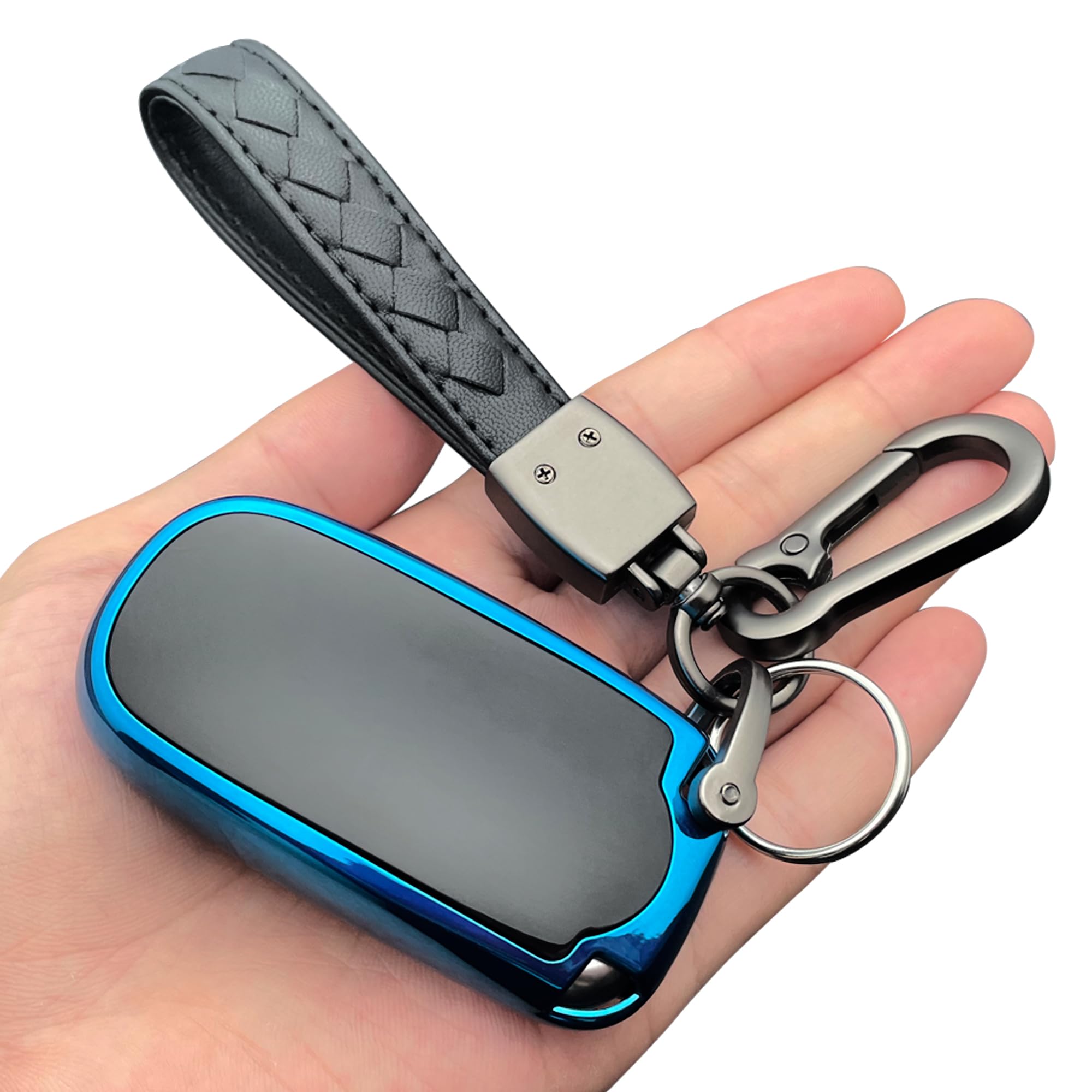 Tandrive Key Fob Cover Compatible With 2025 2024-2015 Jeep Compass Dodge Durango Cherokee Grand Cherokee Renegade Challenger Charger Ram Chrysler 300(3 4 5-Button, Blue)