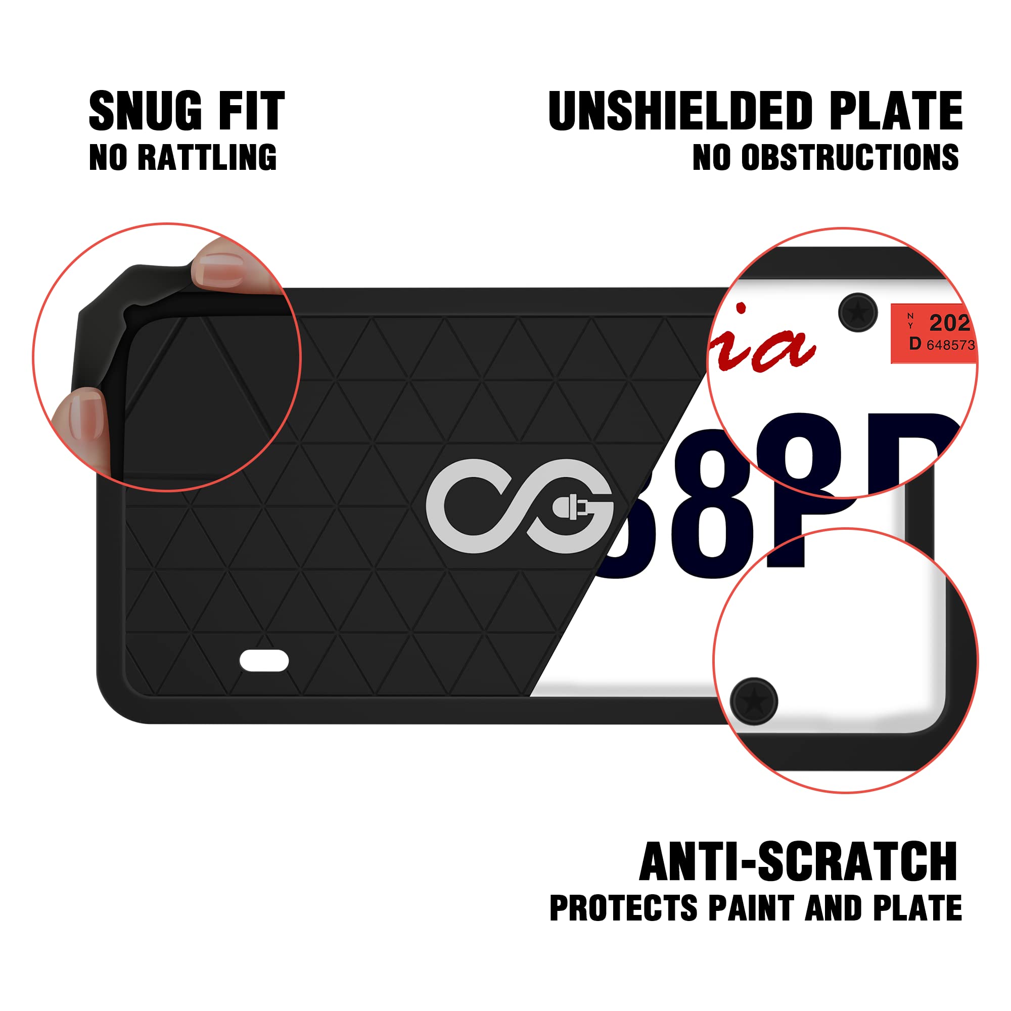 Car Accessories Black Silicone License Plate Frame - Protects From Scratches | No-Rattle Fit Silicone Cover For U.S. Plates - Front & Back License Plate Holder With Custom Mounting Kit 2 Pair