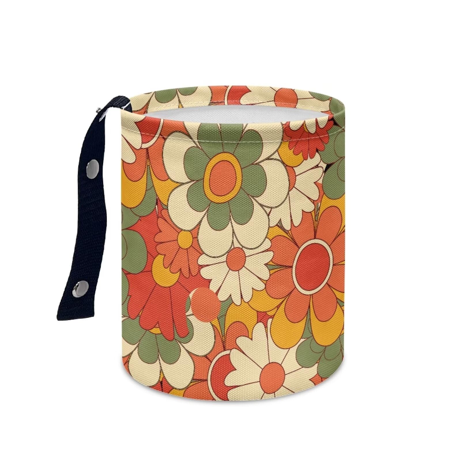 Brosoneto Colorful Groovy Flower Print Portable Car Garbage Bin Reusable Collapsible Hanging Portable Dustbin Bin Waste Basket C