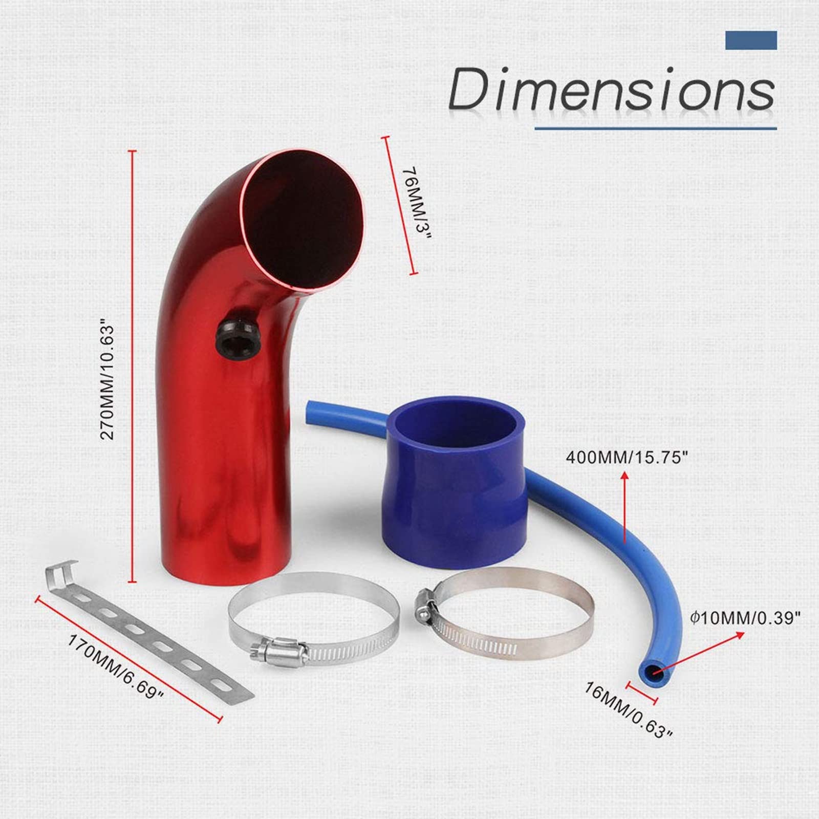 Sporacingrts Cold Air Intake Pipe, 76Mm 3 Inch Universal Percompatible Withmance Car Cold Air Intake Turbo Filter Aluminum Autom