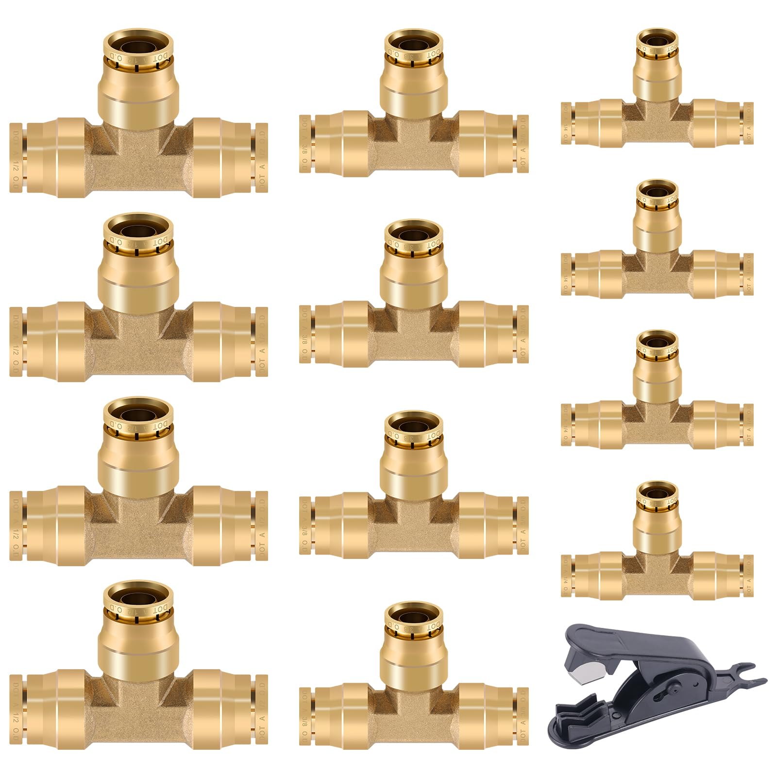 Cheemuii 43 Pcs Brass Dot Air Brake Line Fittings 1/4'' 3/8'' 1/2'' Push To Connect Fittings Quick Connect & Npt Thread Tube Air