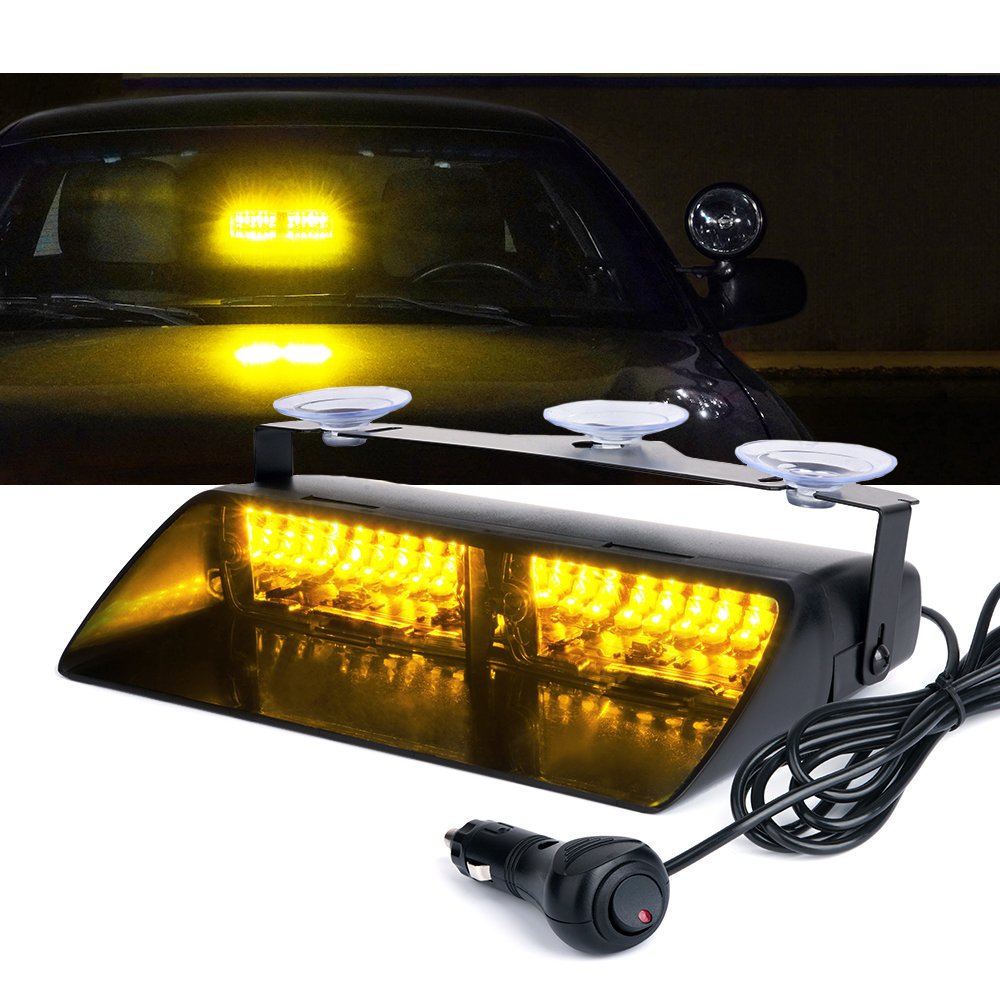 Xprite Amber Led Emergency Dash Strobe Light, Interior Windshield Safety Warning Traffic Lights W/Suction Cups, 12V Windshield V