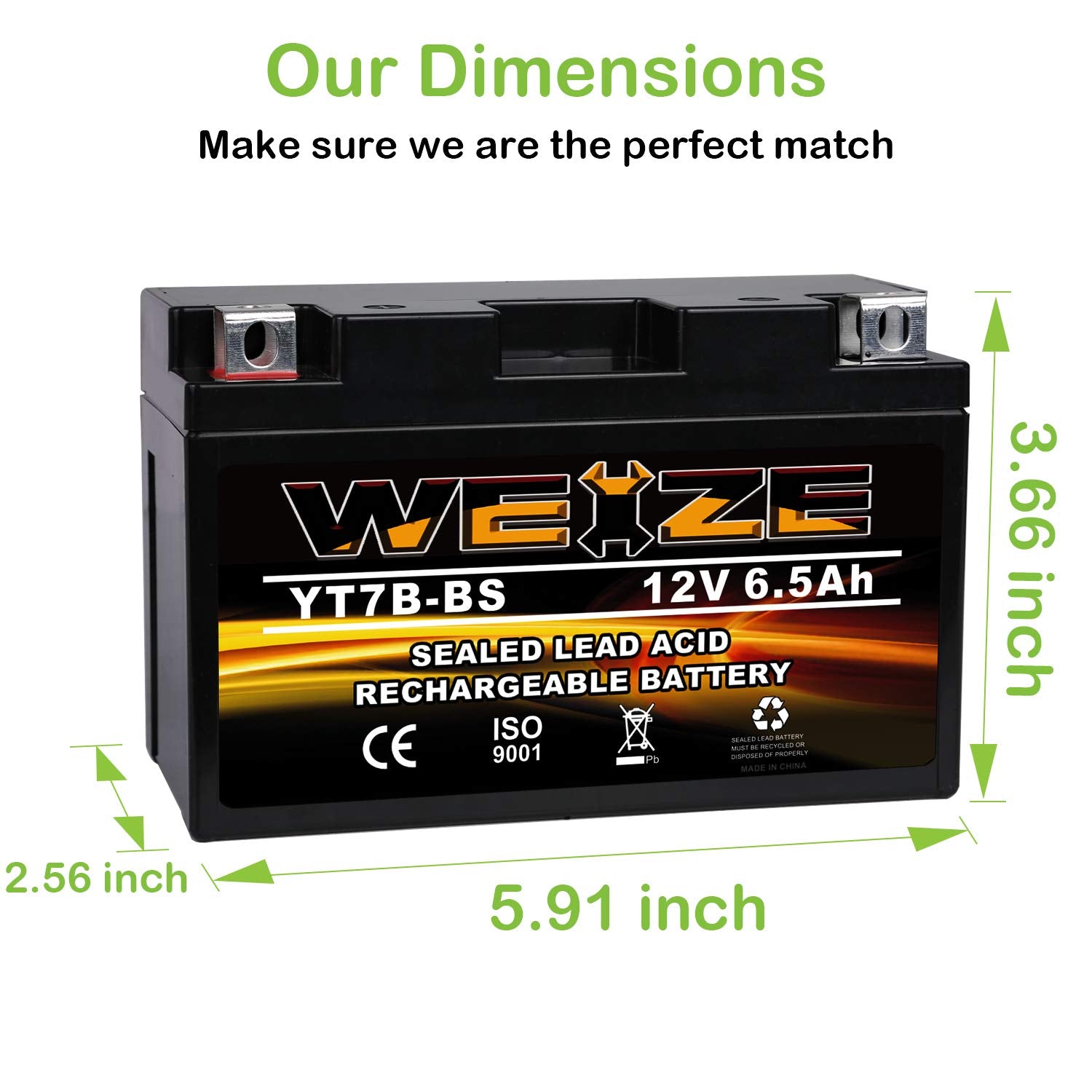 Weize Yt7B-Bs Battery High Performance - Maintenance Free - Sealed Agm Motorcycle Battery Yt7B Bs For Yamaha Atv